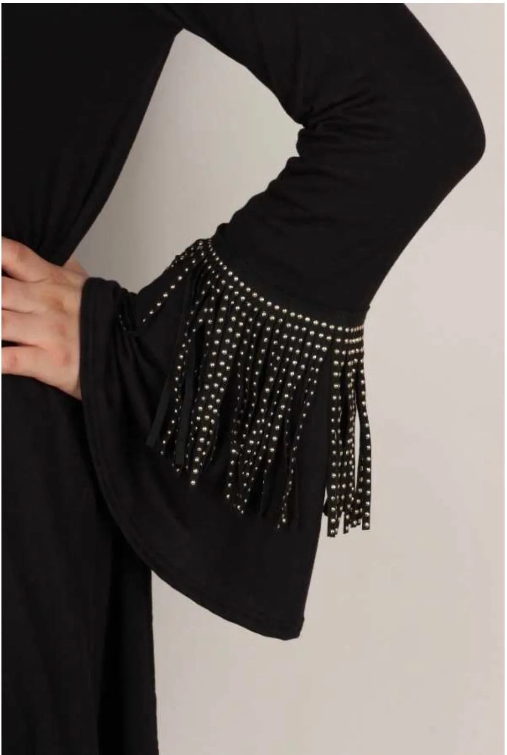 1-45 OT-B {Double Shot} Black Cardigan With Gold Studded Fringe Plus Size 1X 2X 3X
