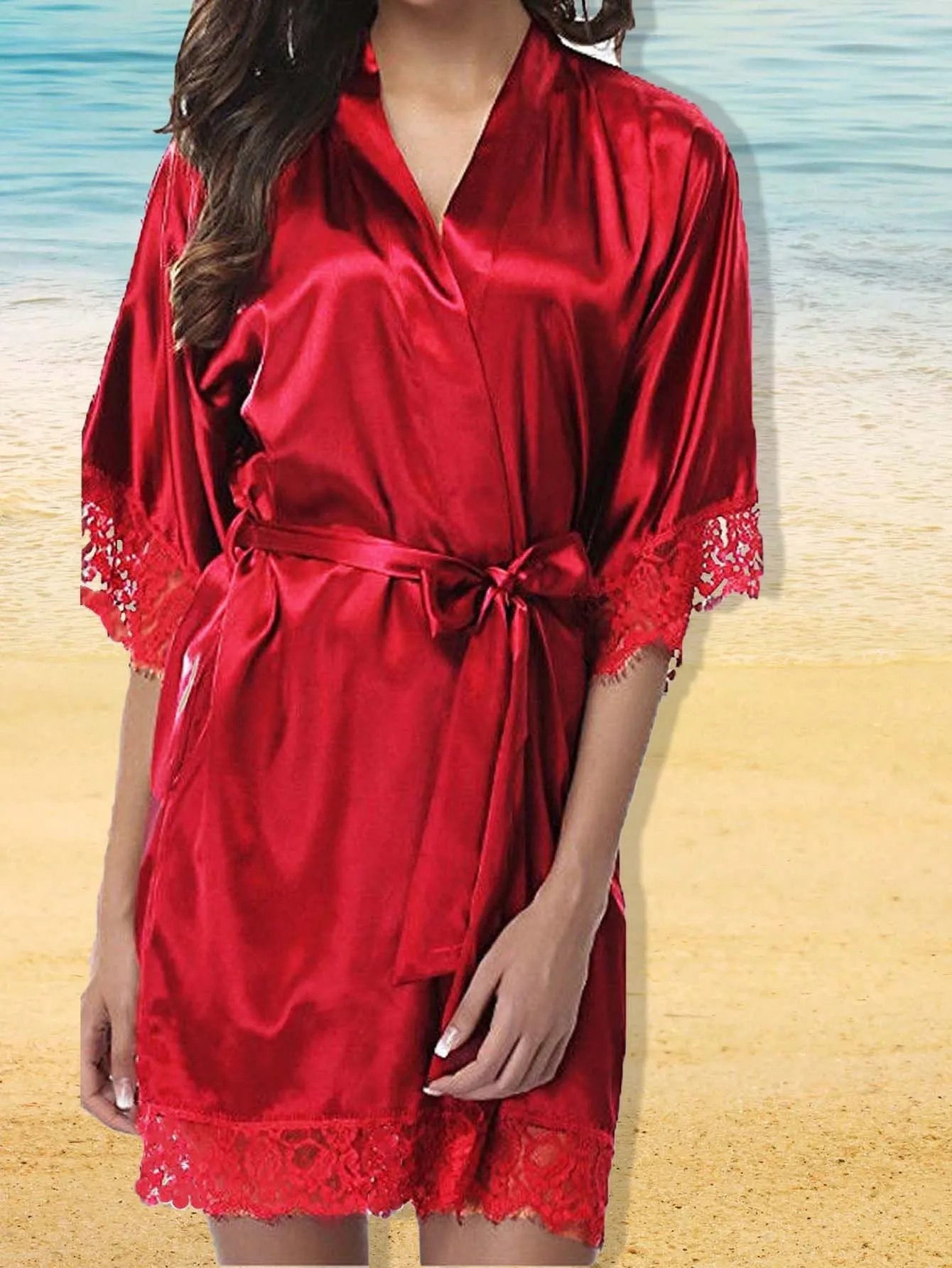 1pc Women Spa Robe, Bridal Bridesmaid Bathrobe, Sleepwear With Belt & T-Back
