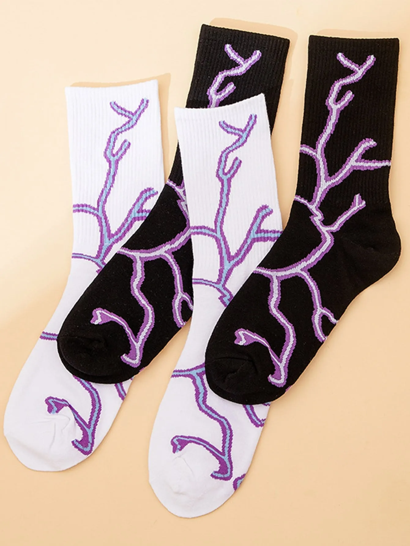 2pairs Lightning Pattern Crew Socks Silly Socks for Women Funky Socks Funny