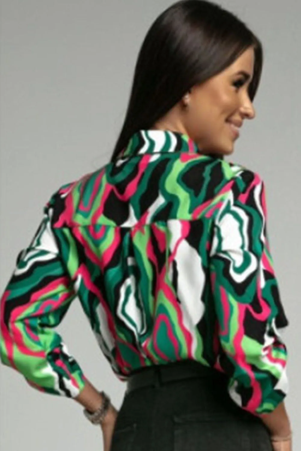 Abstract Print Roll-tab Sleeve Chest Pocket Shirt - 2 styles