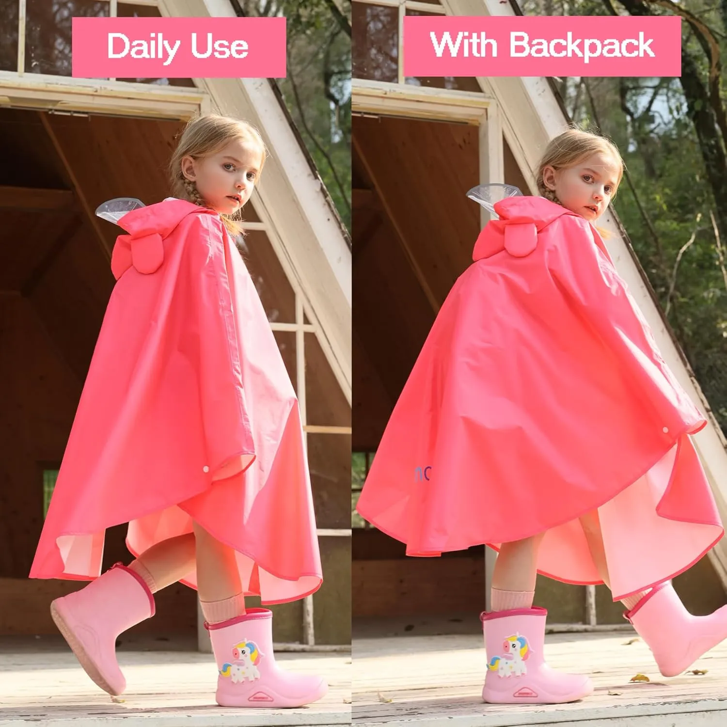 AIWUHE Kids Rain Poncho Cartoon Raincoat Jacket Cute Rain Coat Toddler Boys Girls Rain Cape Light Waterproof Hoodie Outwear