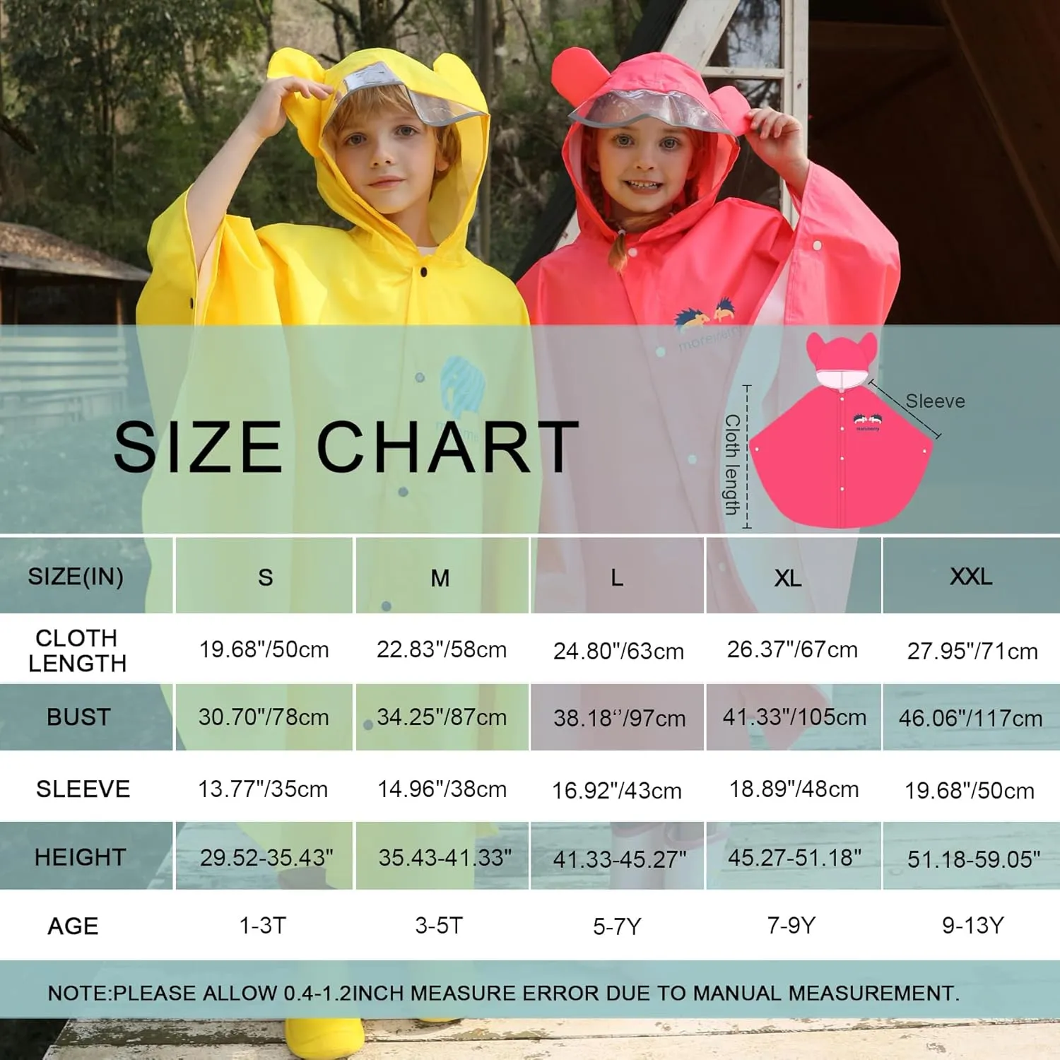 AIWUHE Kids Rain Poncho Cartoon Raincoat Jacket Cute Rain Coat Toddler Boys Girls Rain Cape Light Waterproof Hoodie Outwear