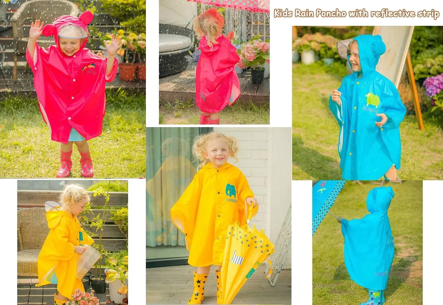 AIWUHE Kids Rain Poncho Cartoon Raincoat Jacket Cute Rain Coat Toddler Boys Girls Rain Cape Light Waterproof Hoodie Outwear