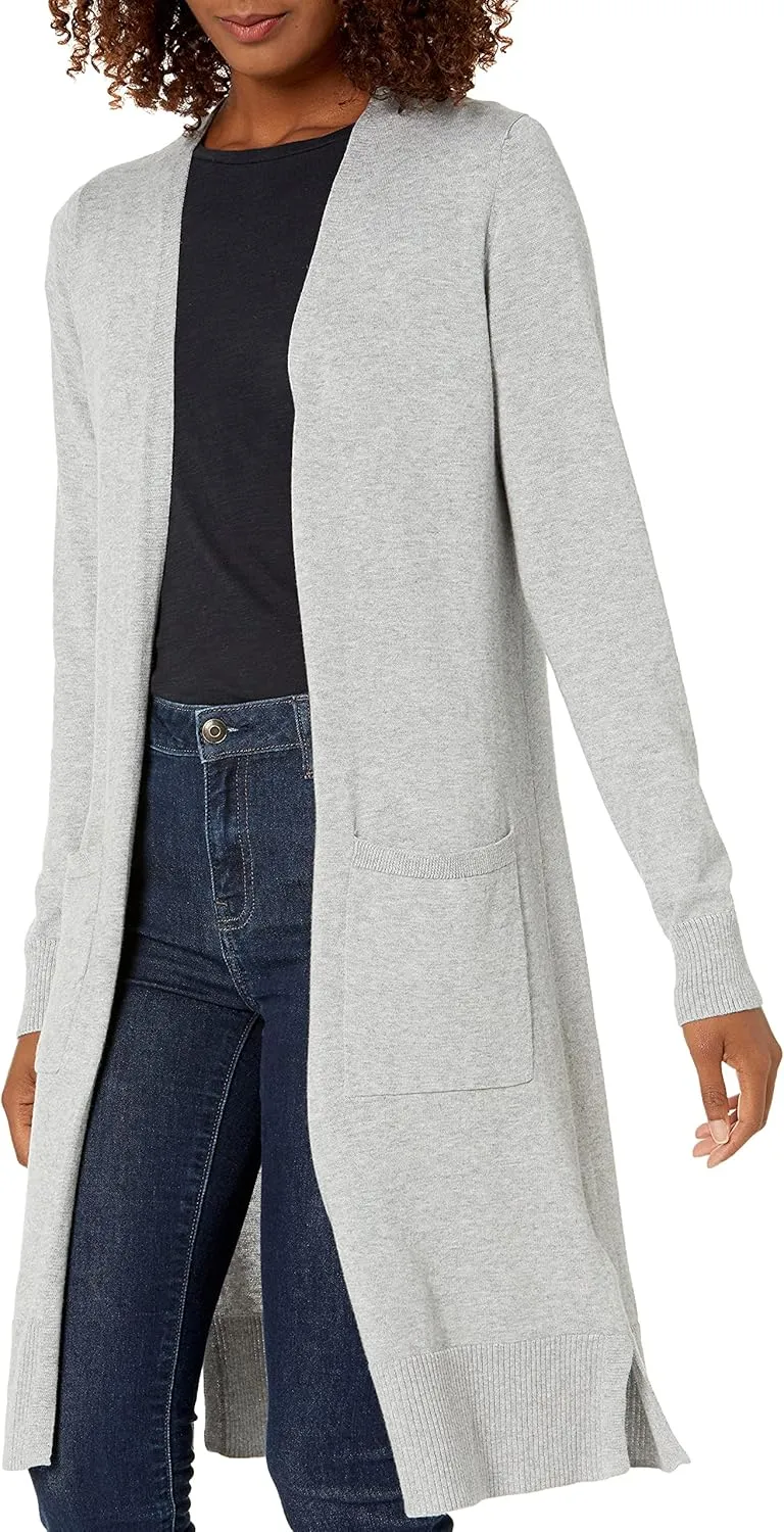 Amazon Essentials Women's Lightweight Longer Length Open-Front Long-Sleeve Cardigan Sweater (Available in Plus Size)