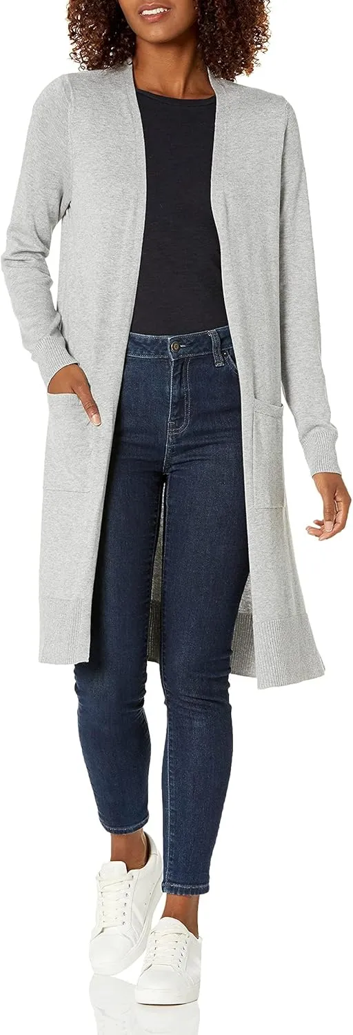 Amazon Essentials Women's Lightweight Longer Length Open-Front Long-Sleeve Cardigan Sweater (Available in Plus Size)