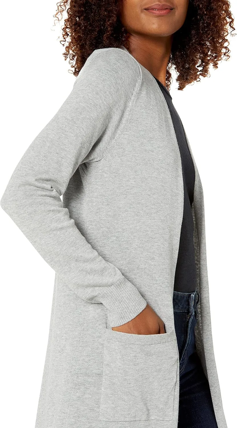 Amazon Essentials Women's Lightweight Longer Length Open-Front Long-Sleeve Cardigan Sweater (Available in Plus Size)