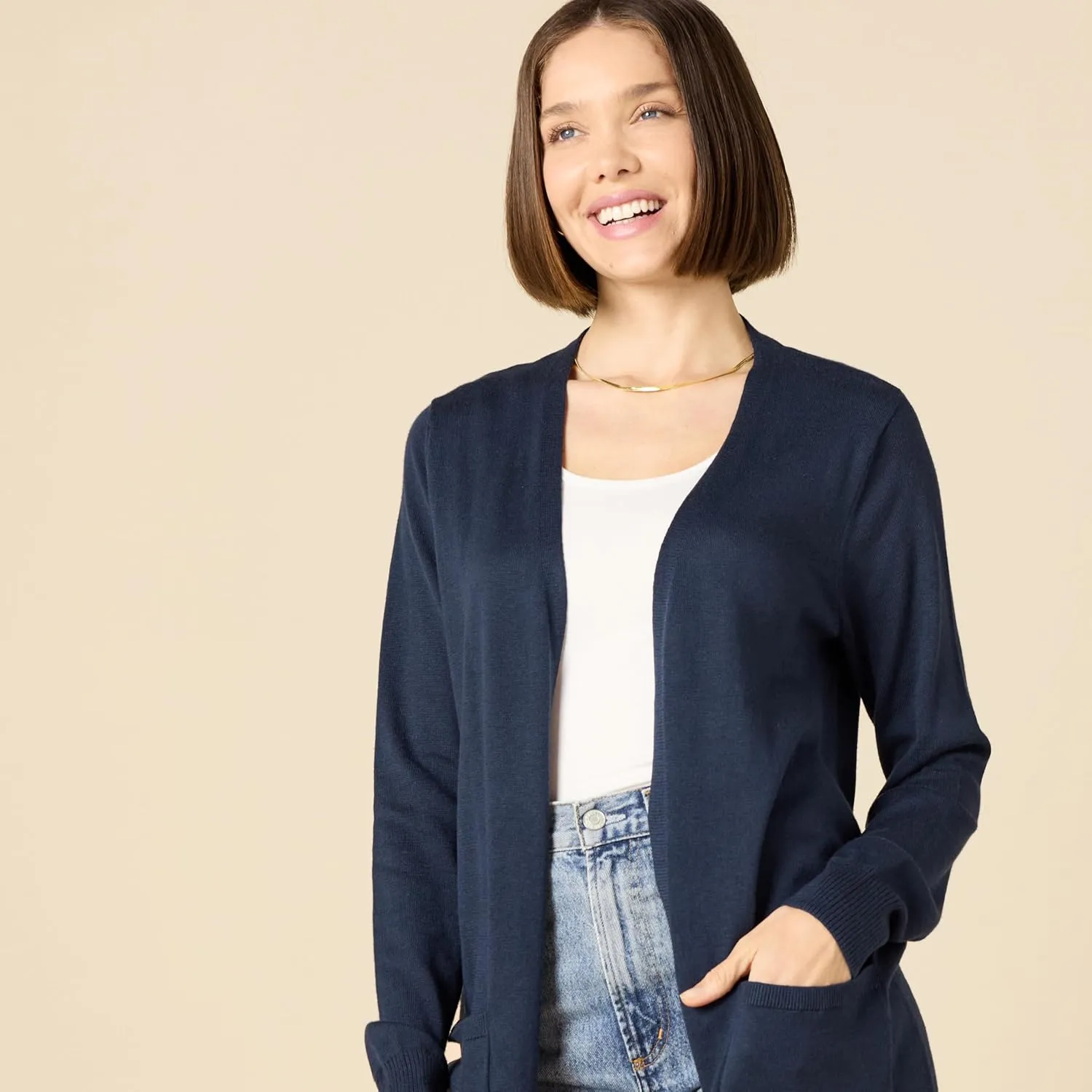 Amazon Essentials Women's Lightweight Longer Length Open-Front Long-Sleeve Cardigan Sweater (Available in Plus Size)