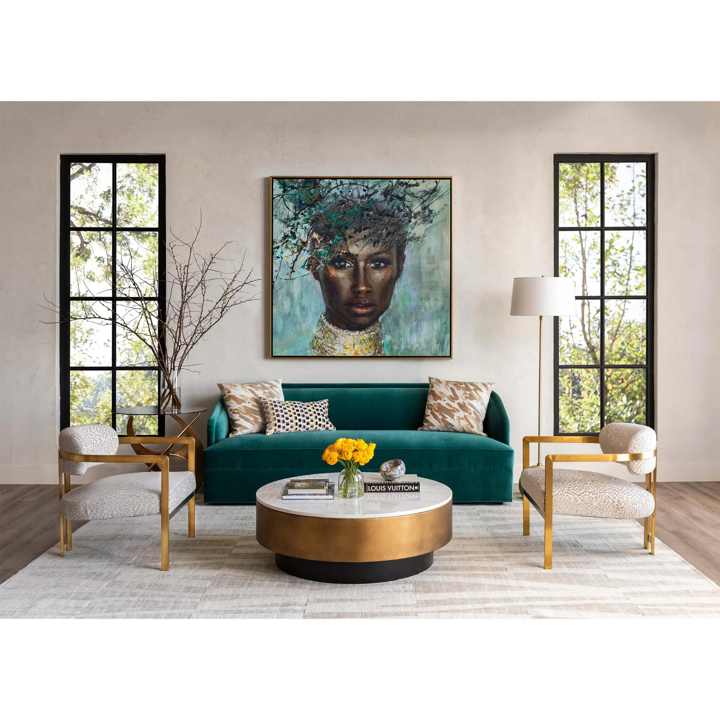Athena Accent Chair, Cloud Beige/Brushed Gold
