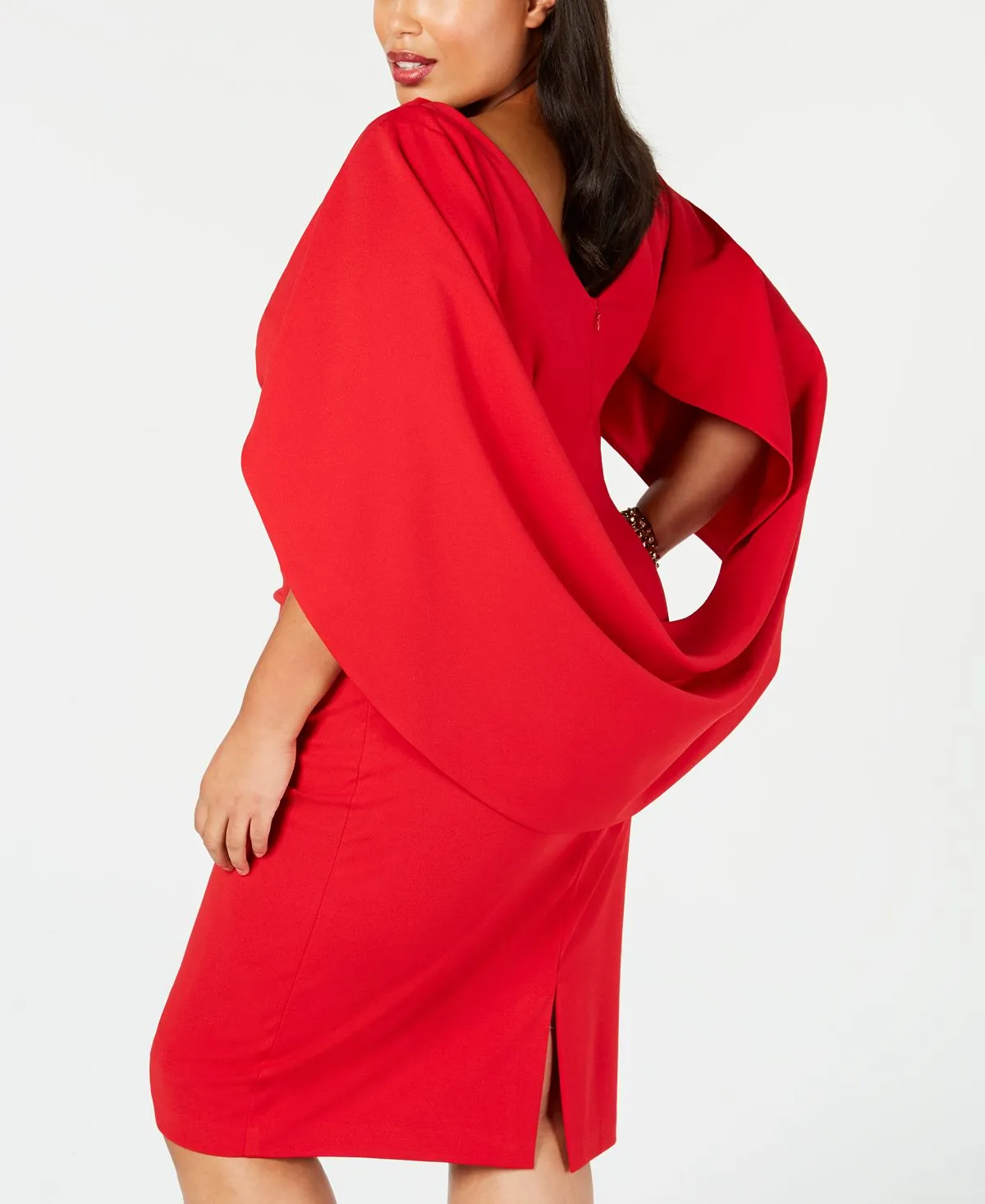 Betsy & Adam Plus Size Pleated Cape Dress, Red