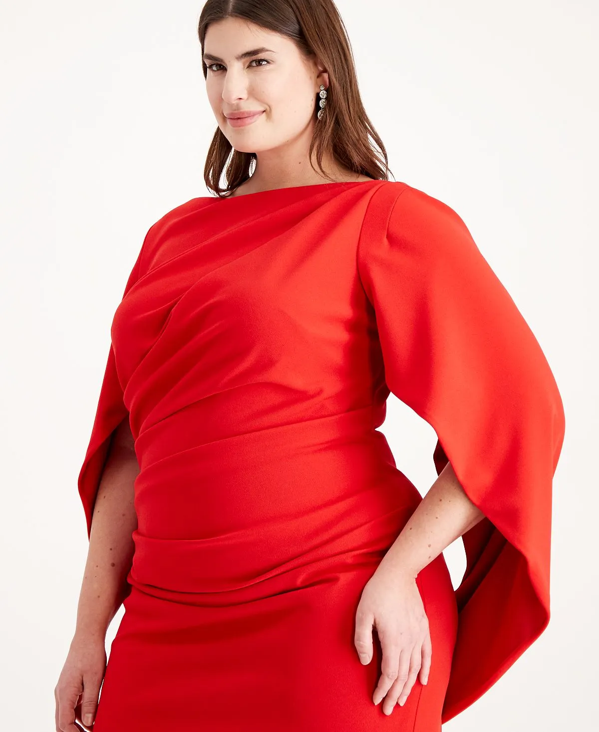 Betsy & Adam Plus Size Pleated Cape Dress, Red