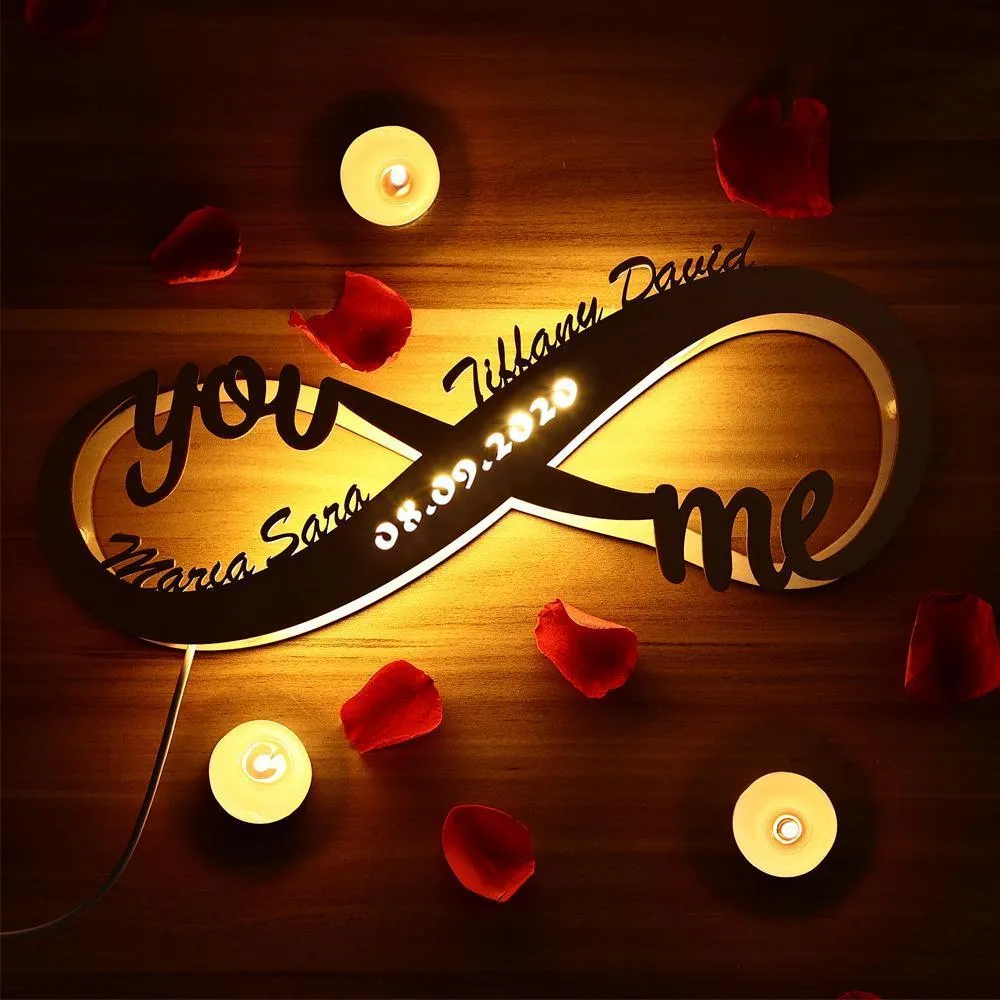 Birthday Gifts for Wife Custom Lamp Engraved Wood Nightlights Personalised Name Infinity Love