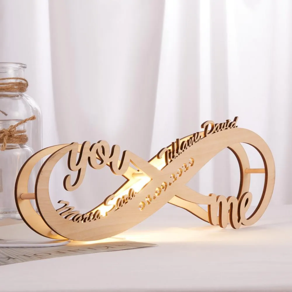 Birthday Gifts for Wife Custom Lamp Engraved Wood Nightlights Personalised Name Infinity Love