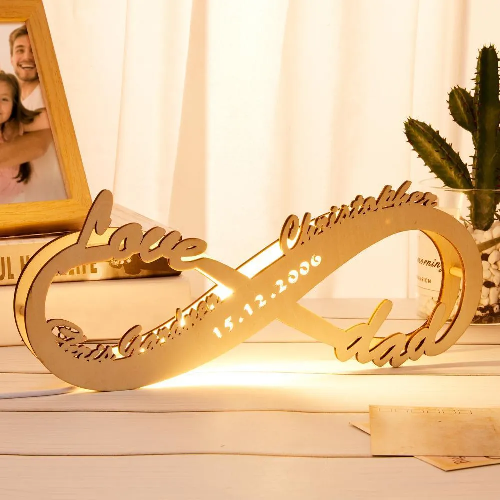 Birthday Gifts for Wife Custom Lamp Engraved Wood Nightlights Personalised Name Infinity Love