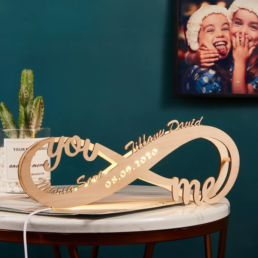 Birthday Gifts for Wife Custom Lamp Engraved Wood Nightlights Personalised Name Infinity Love