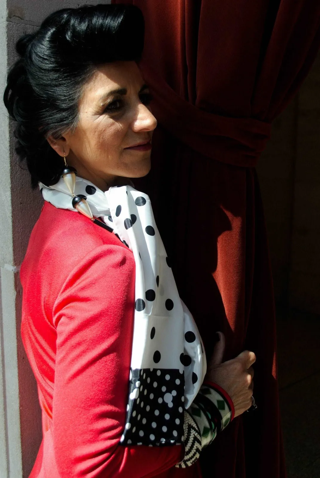Black and White Polka Dots Scarf - Vintage Accessory with Timeless Appeal