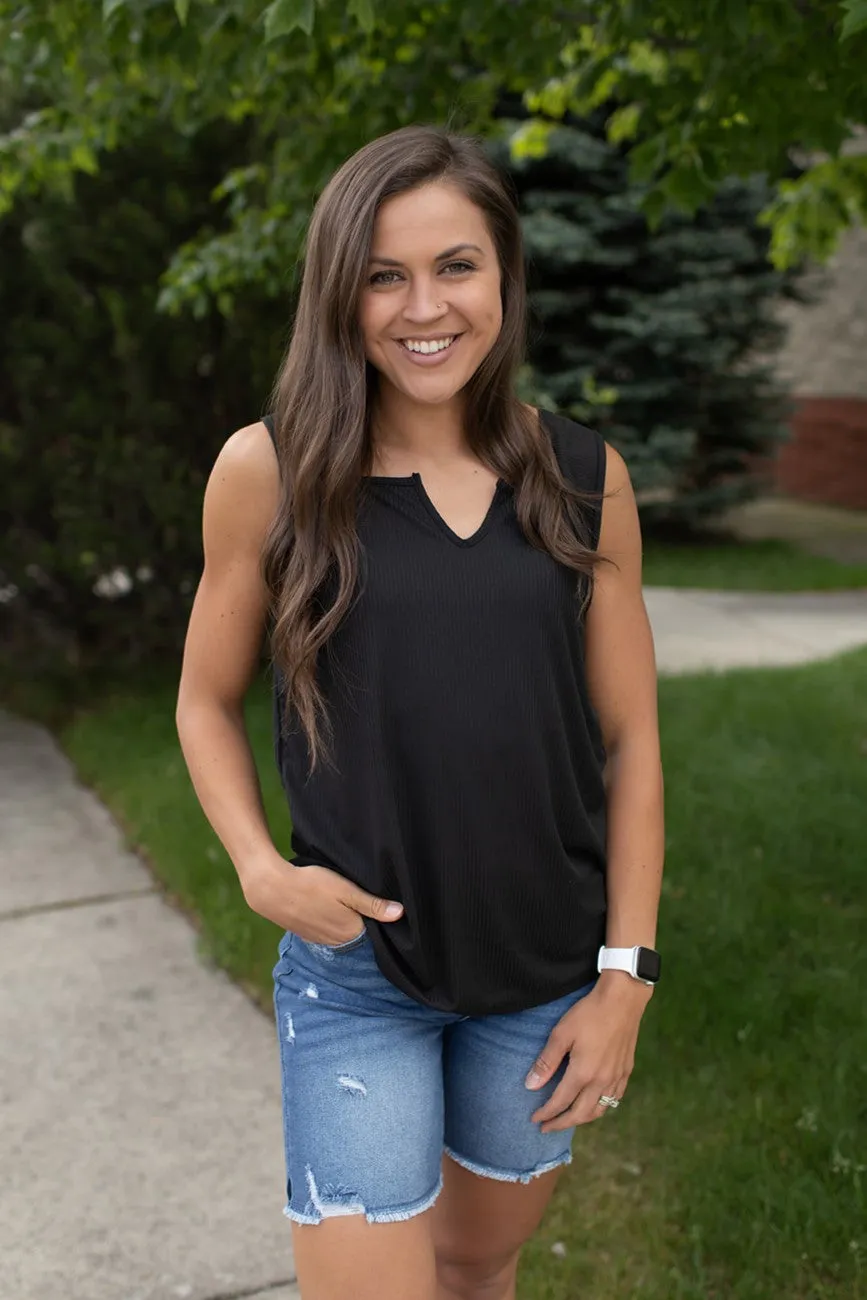 Black Ribbed Notched Neck Tank (SM-3X)