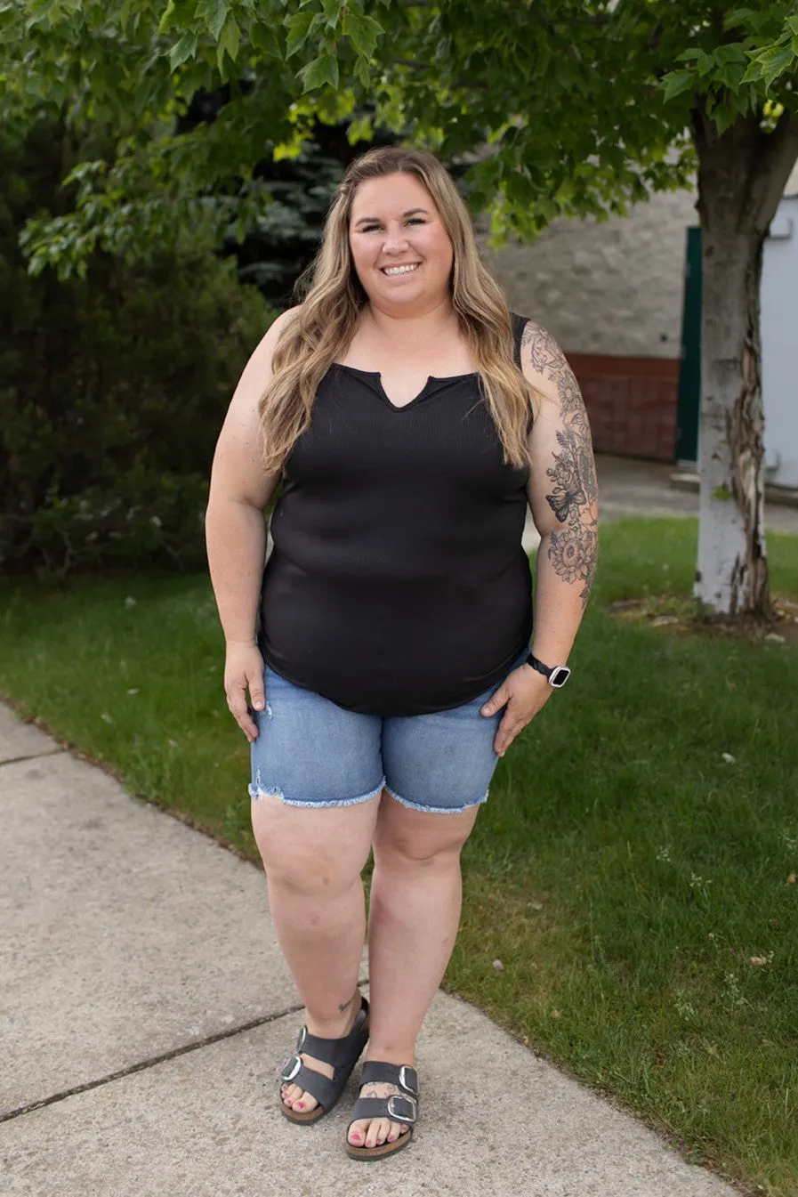 Black Ribbed Notched Neck Tank (SM-3X)