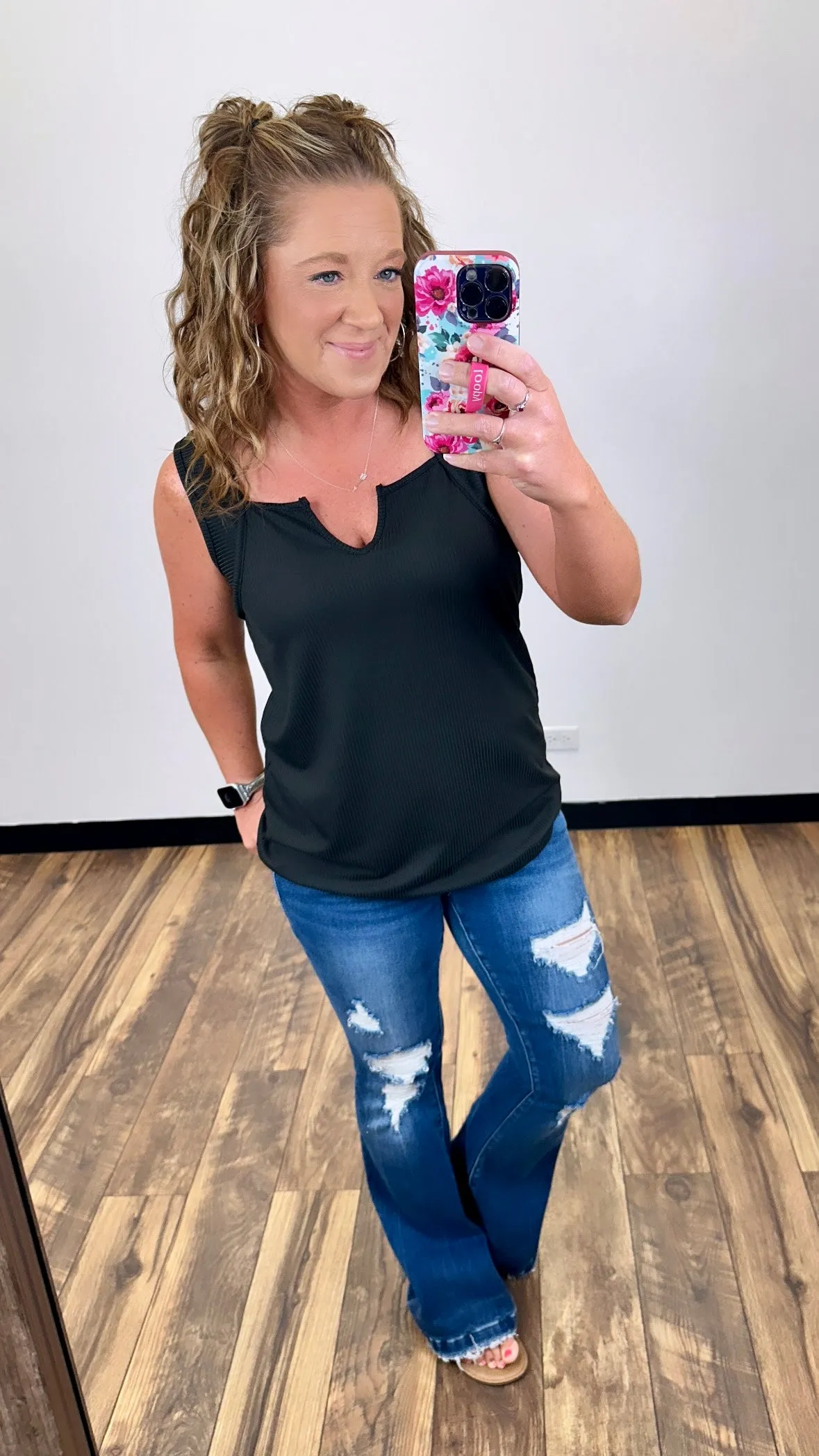 Black Ribbed Notched Neck Tank (SM-3X)