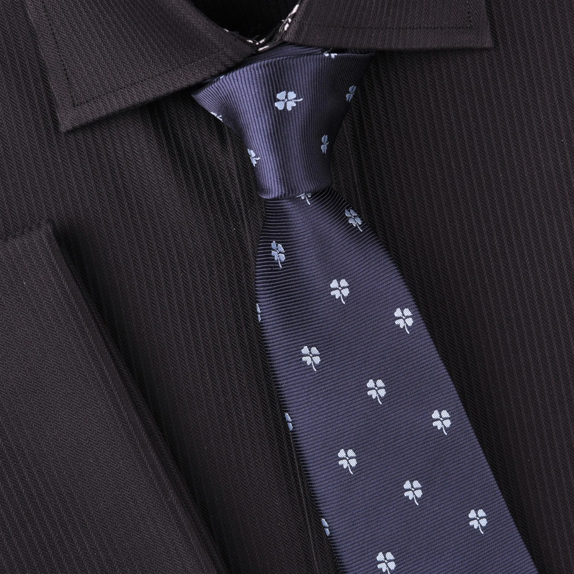 Blue Lucky 4 Leaf Clover Designer Luxury Woven Tie 3"