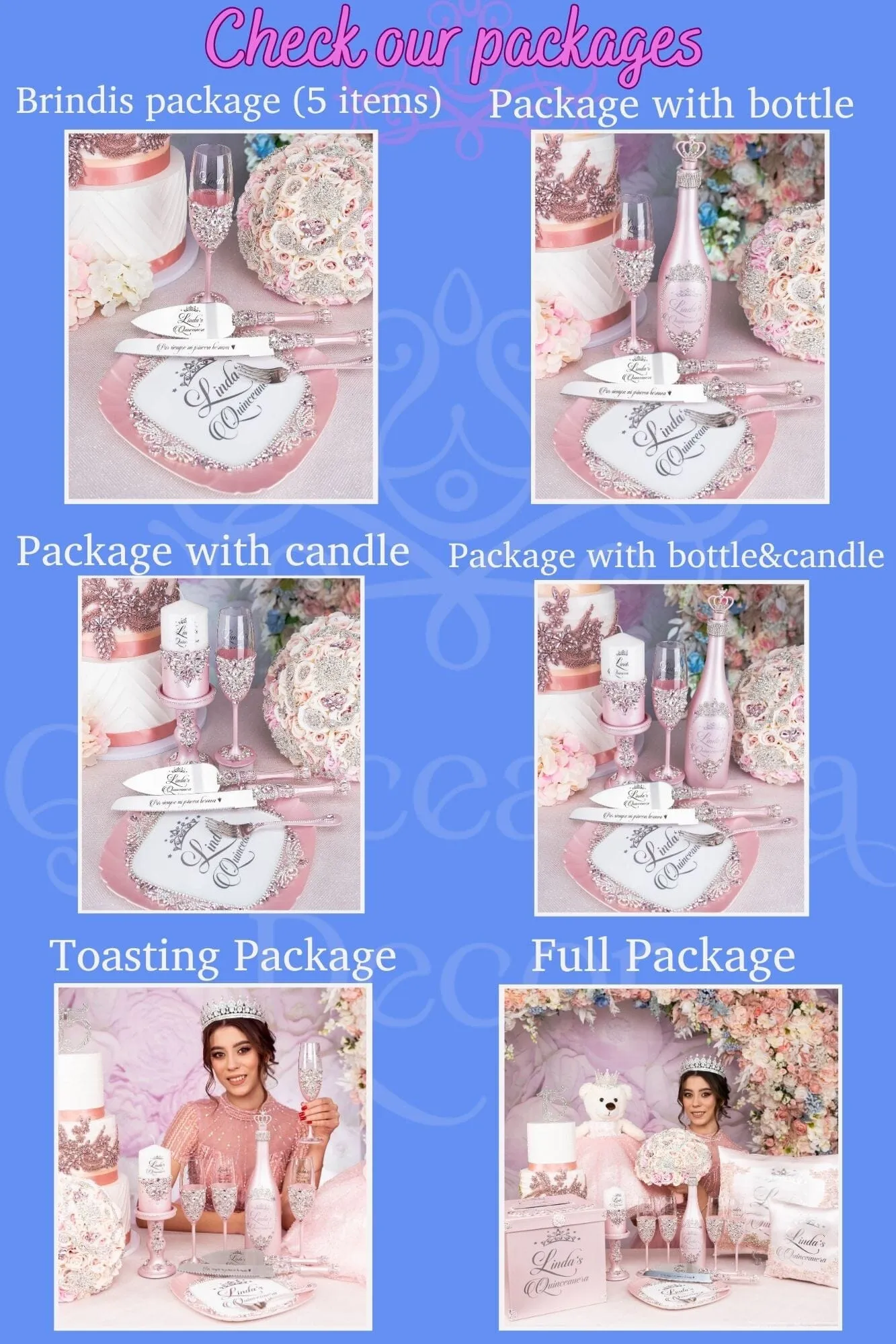 Burgundy with butterflies quinceanera cake knife set with 2 glasses