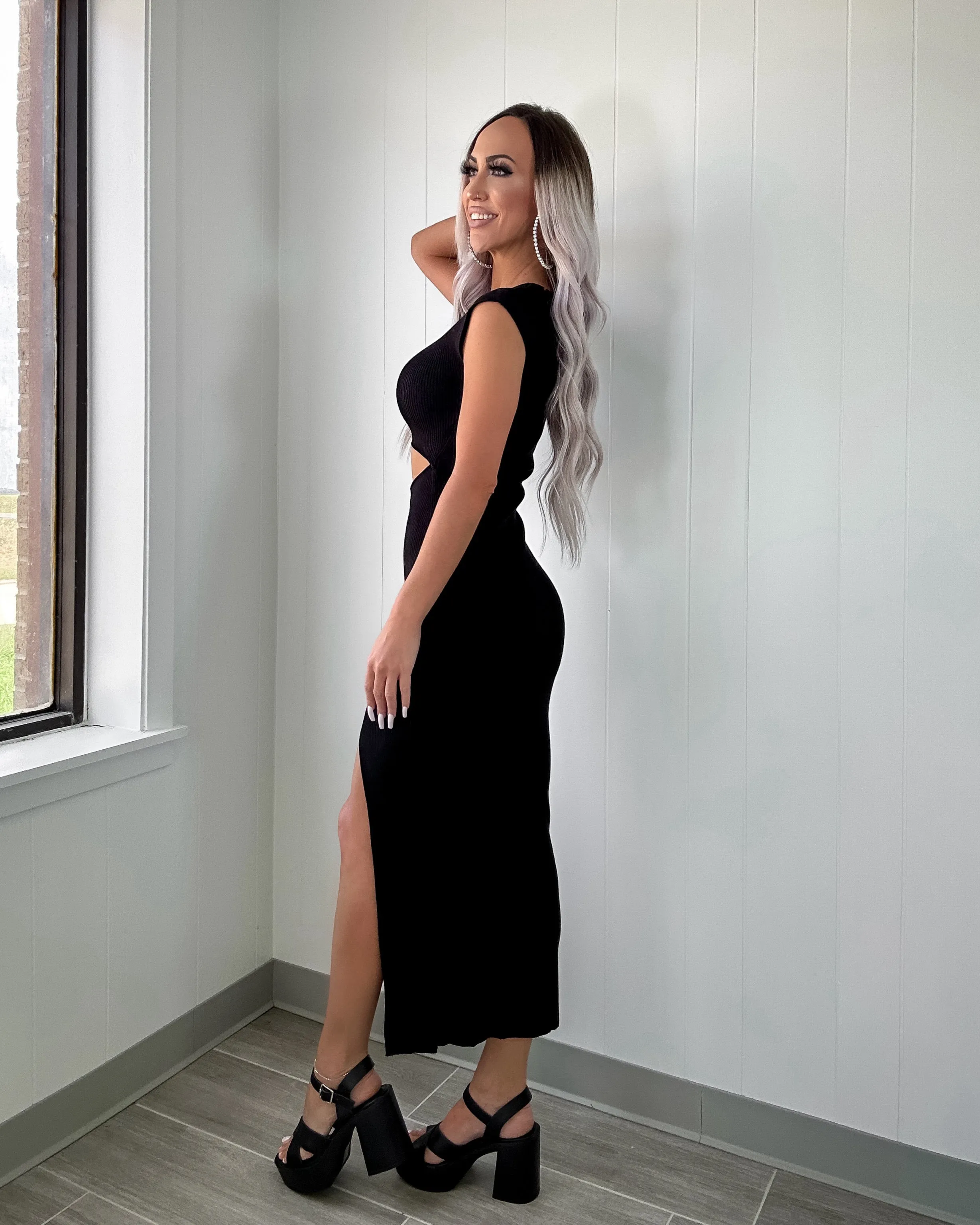 Chic Outing Cutout Slit Dress - Black