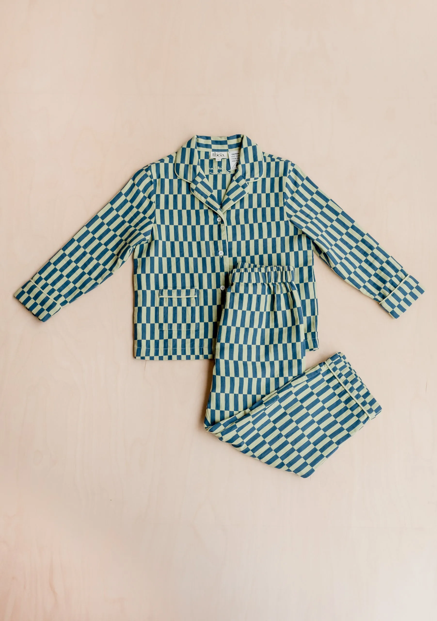 Cotton Kids Pyjamas in Green Checkerboard