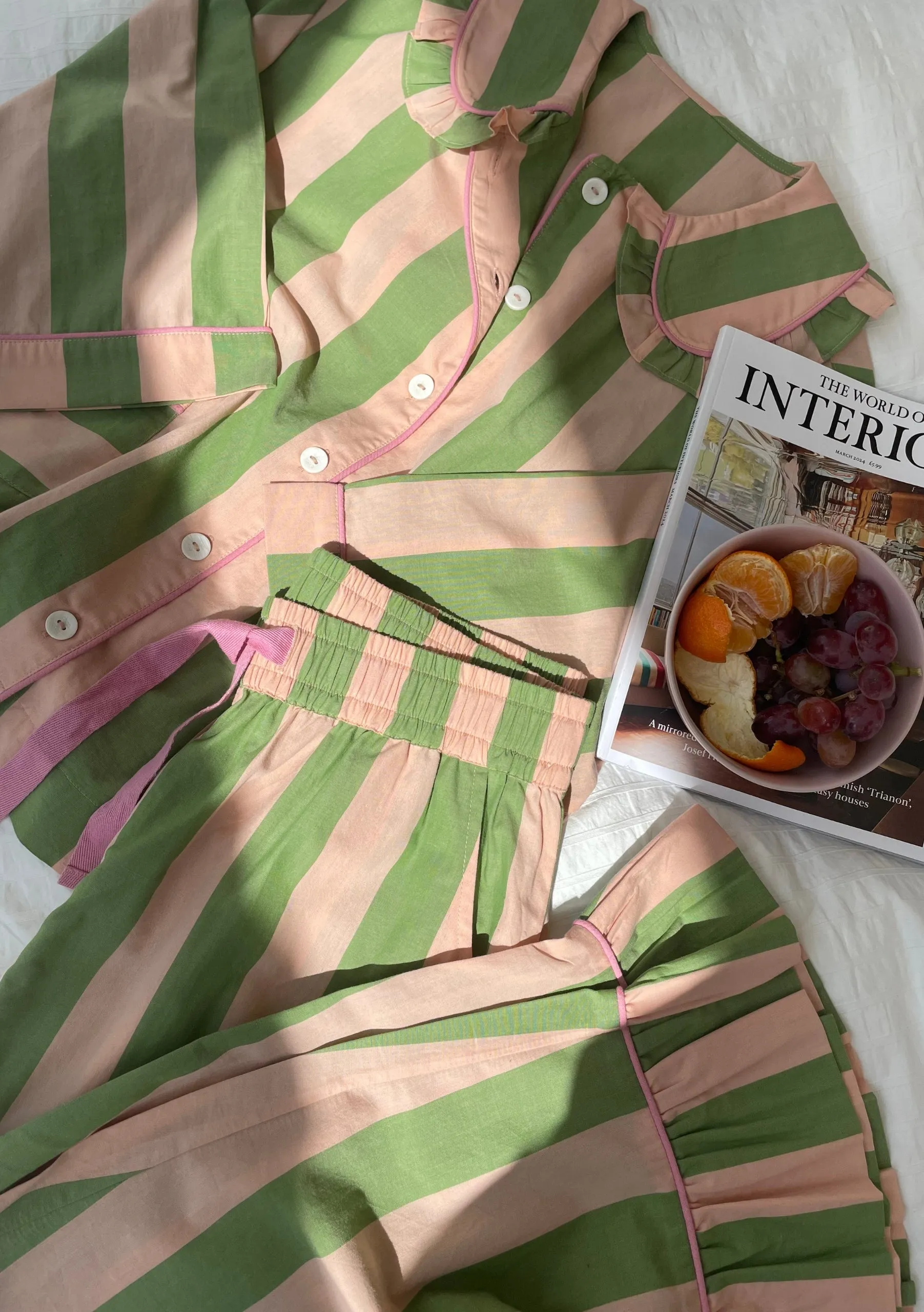Cotton Pyjamas in Green Stripe