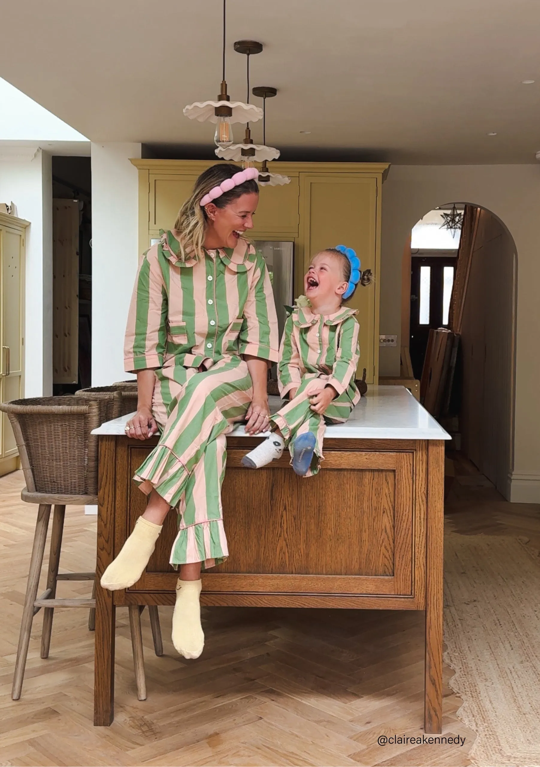 Cotton Pyjamas in Green Stripe