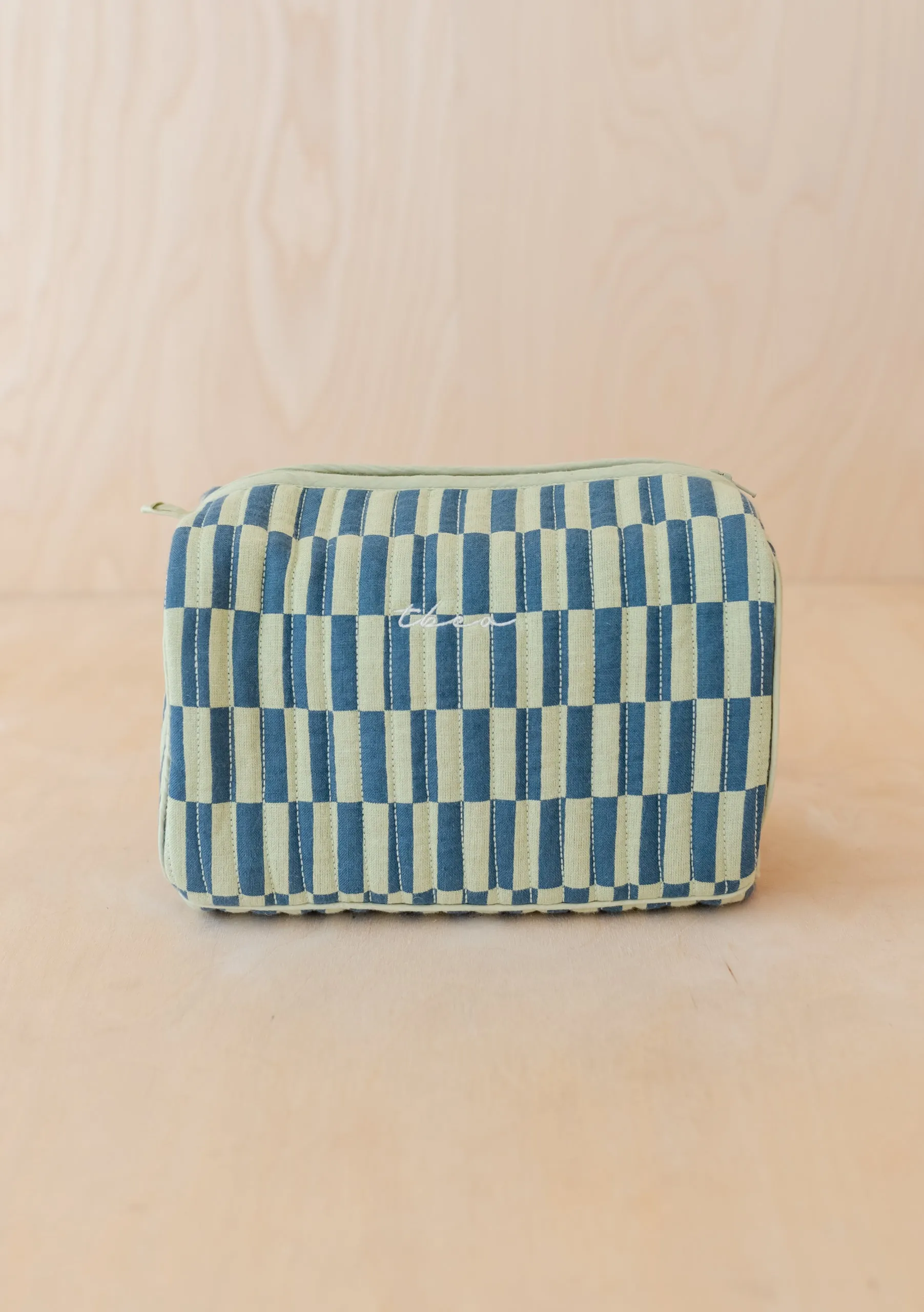 Cotton Wash Bag in Green Checkerboard