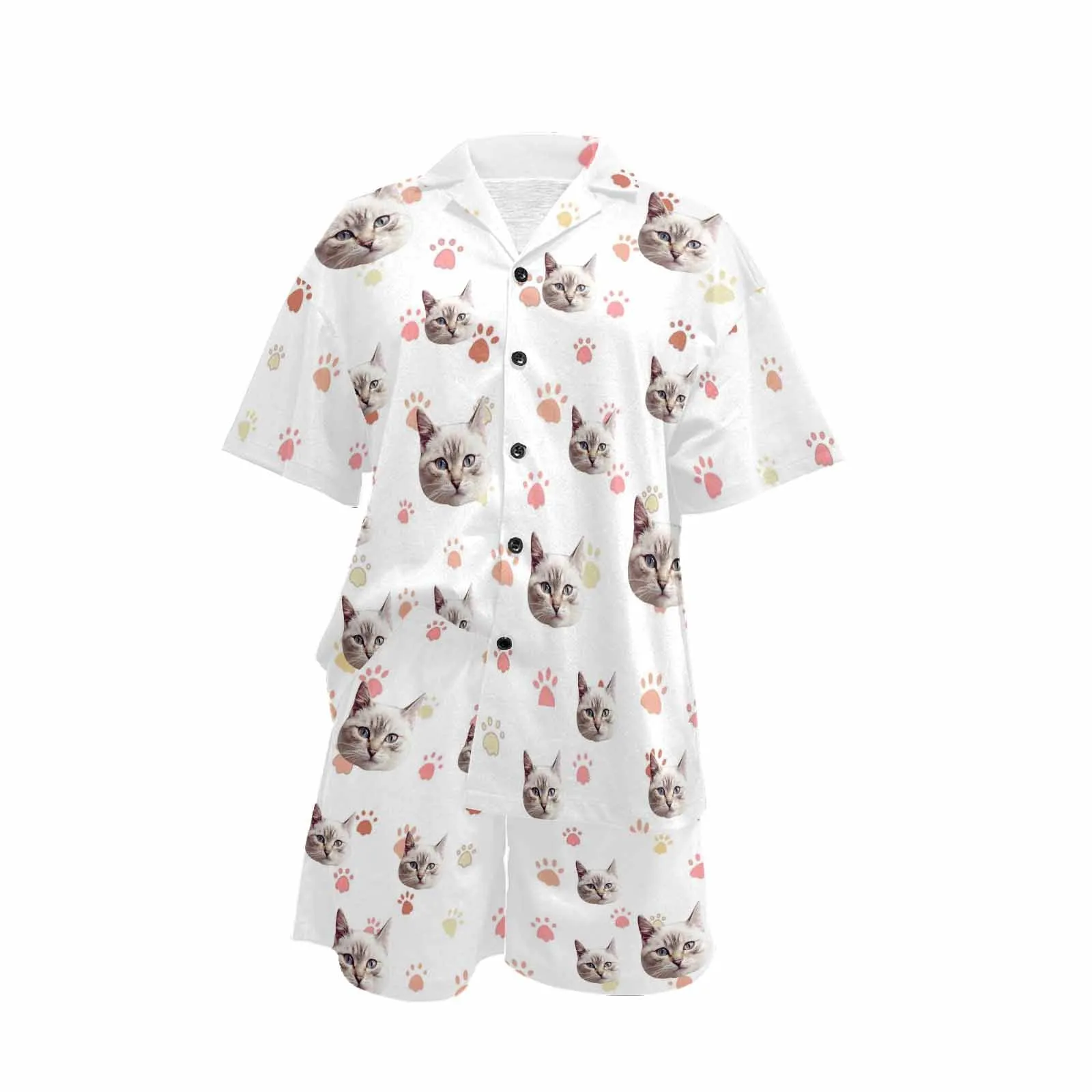 Custom Face My Cat Loungewear Personalized Photo Sleepwear Women's V-Neck Short Pajama Set