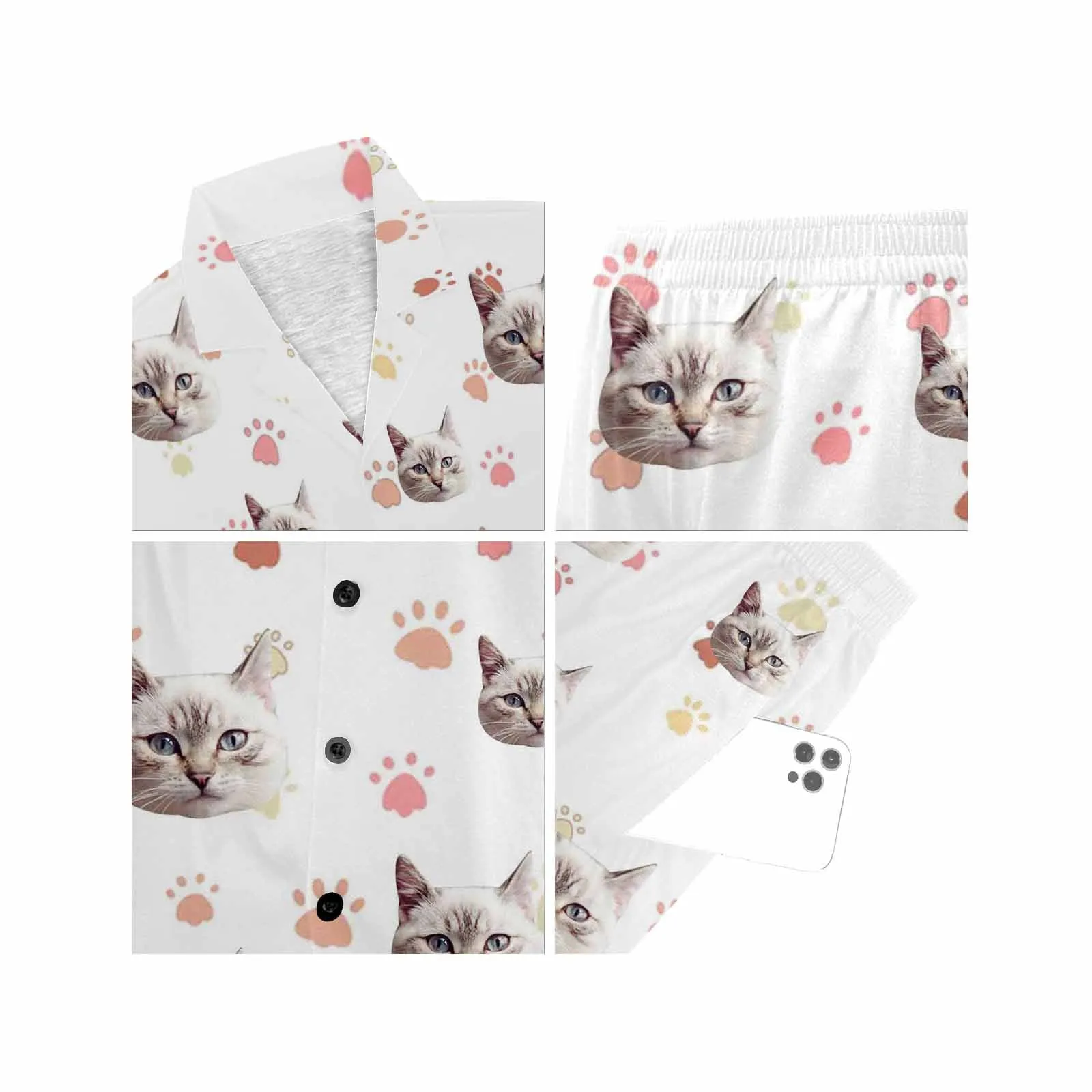 Custom Face My Cat Loungewear Personalized Photo Sleepwear Women's V-Neck Short Pajama Set