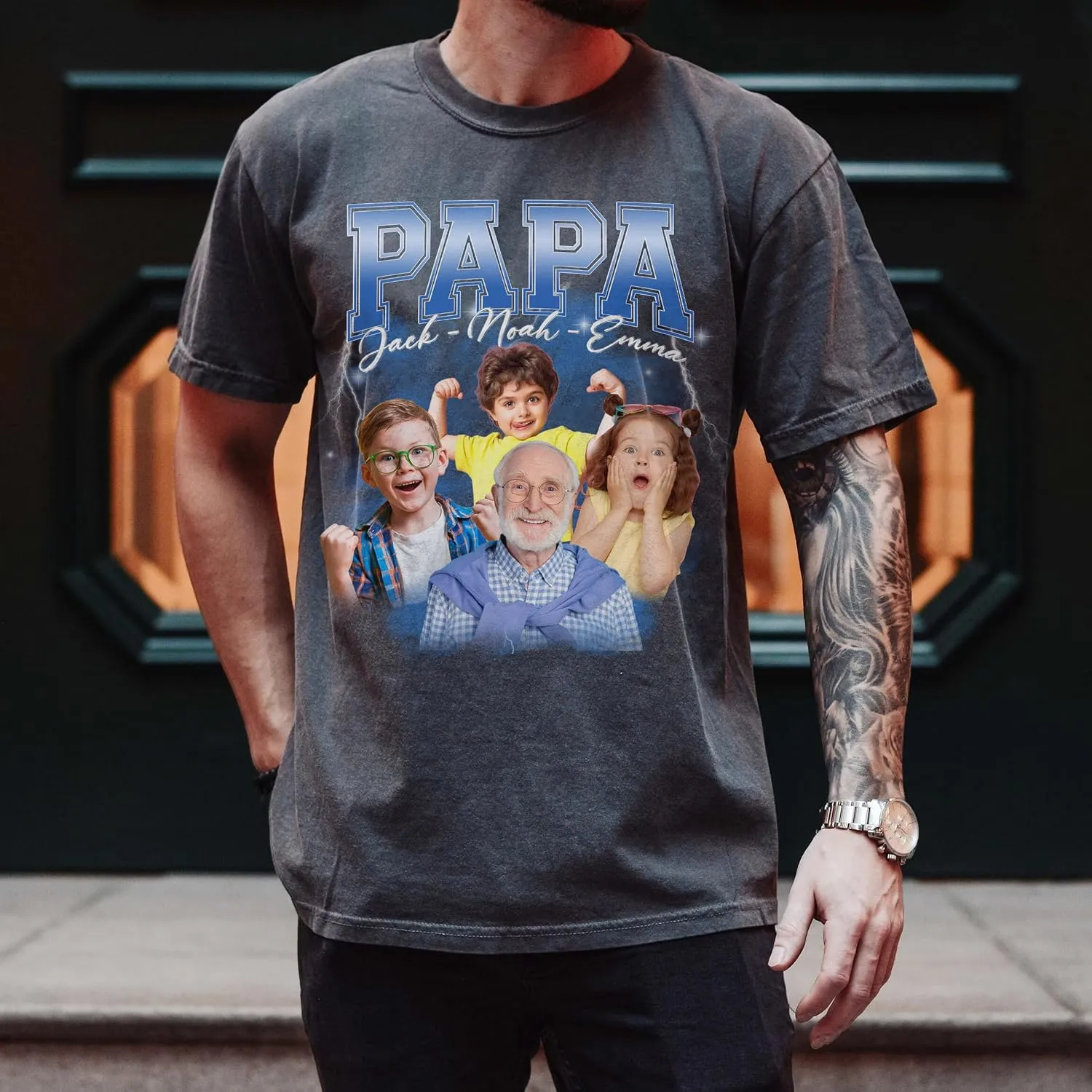 Customized Dad Shirt with Photos, Personalized Dad Shirt with Kids Names, for Dad Grandpa Papa