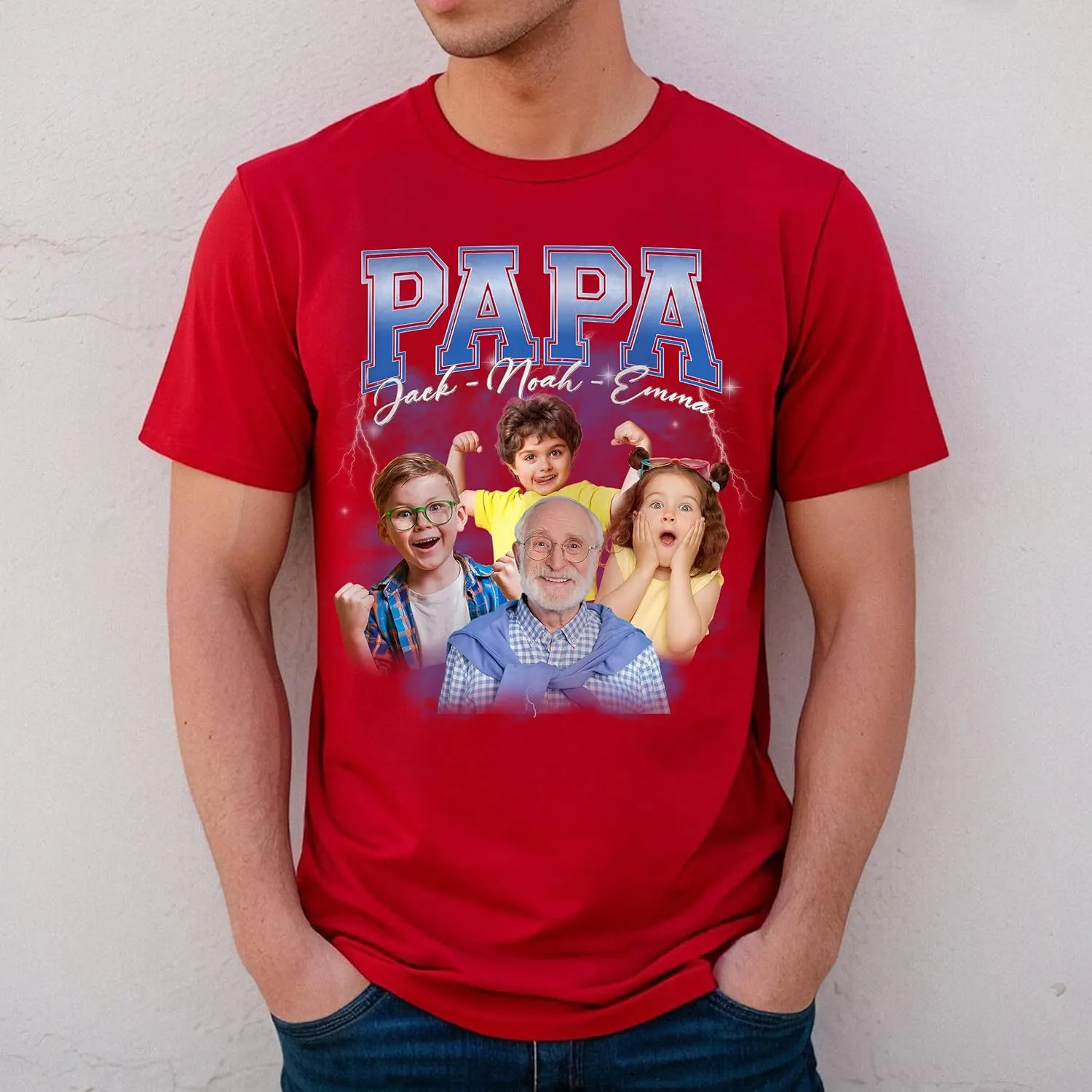 Customized Dad Shirt with Photos, Personalized Dad Shirt with Kids Names, for Dad Grandpa Papa