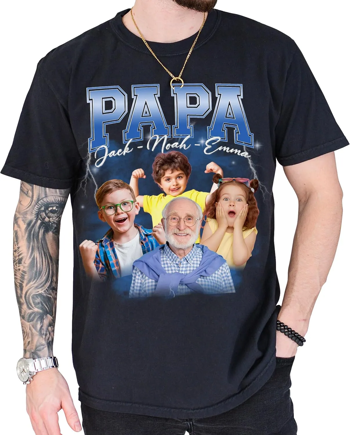Customized Dad Shirt with Photos, Personalized Dad Shirt with Kids Names, for Dad Grandpa Papa