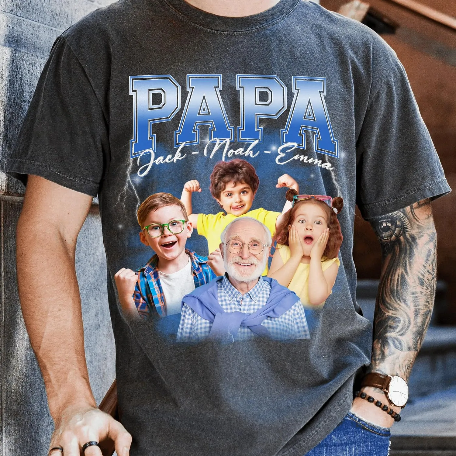 Customized Dad Shirt with Photos, Personalized Dad Shirt with Kids Names, for Dad Grandpa Papa