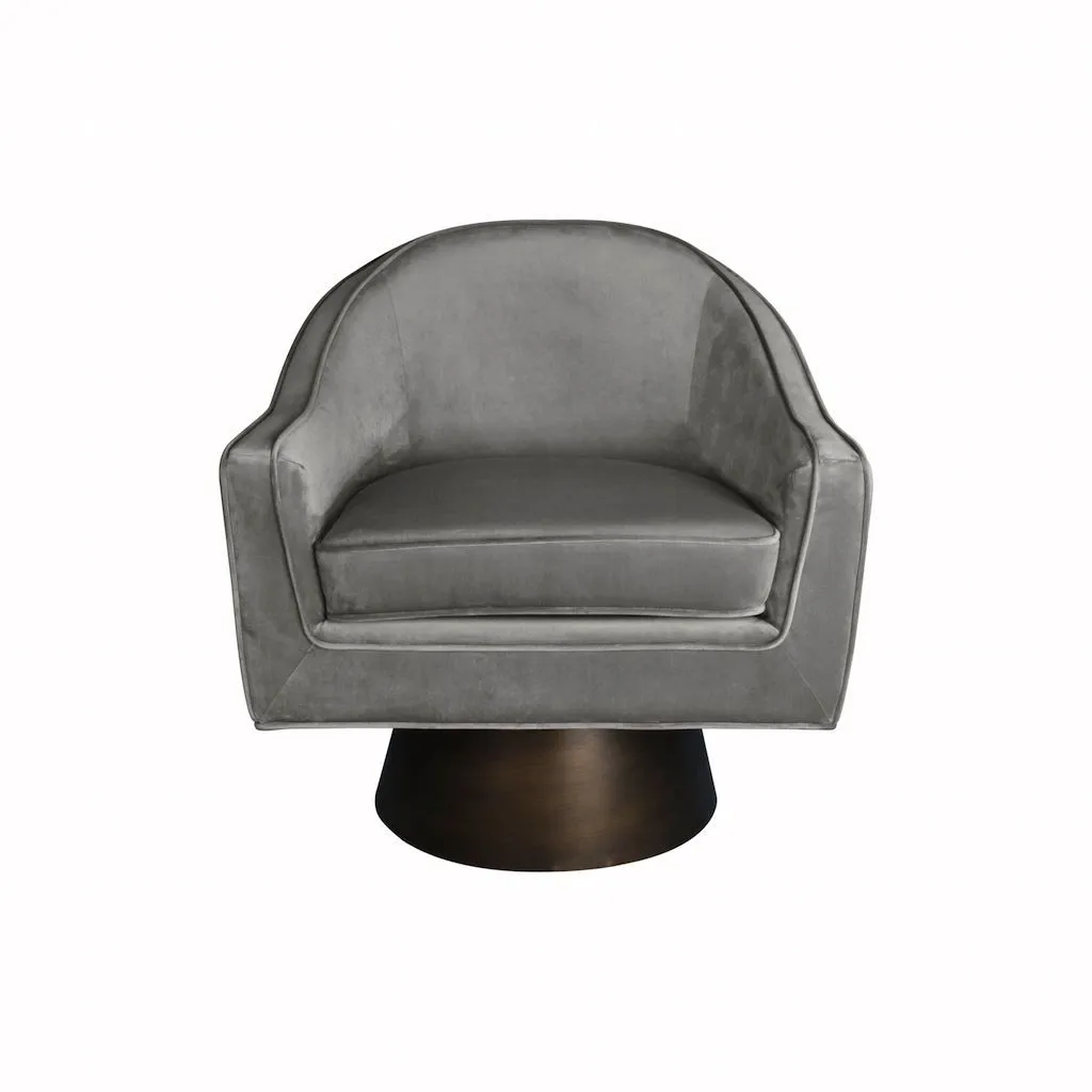 Dominic Grey Velvet & Bronze Swivel Chair