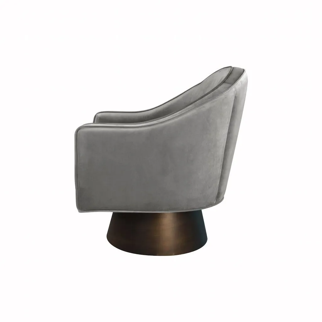 Dominic Grey Velvet & Bronze Swivel Chair