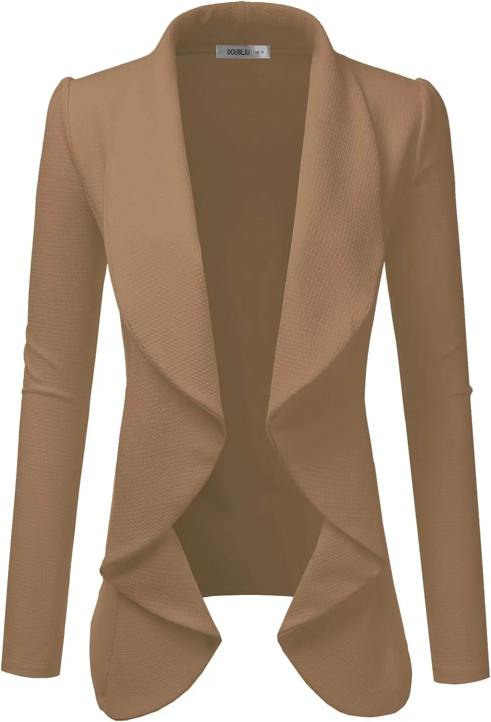 DOUBLJU Classic Draped Open Front Long Sleeve Business Casual Work Deconstructed Blazer Jackets for Womens with Plus Size