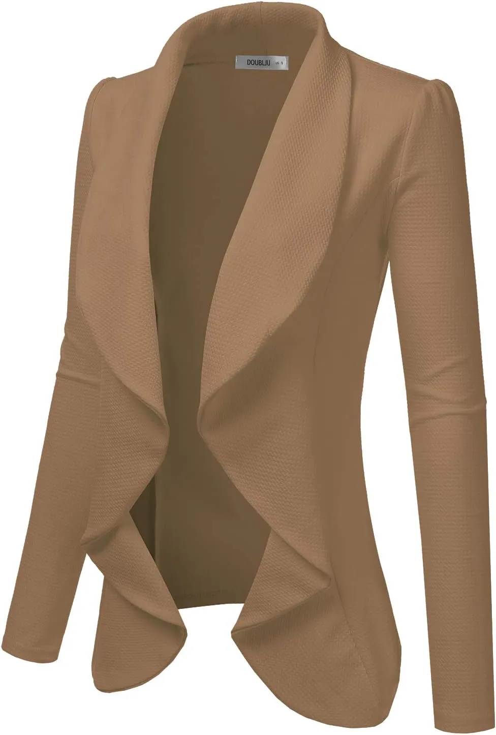 DOUBLJU Classic Draped Open Front Long Sleeve Business Casual Work Deconstructed Blazer Jackets for Womens with Plus Size