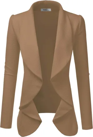DOUBLJU Classic Draped Open Front Long Sleeve Business Casual Work Deconstructed Blazer Jackets for Womens with Plus Size