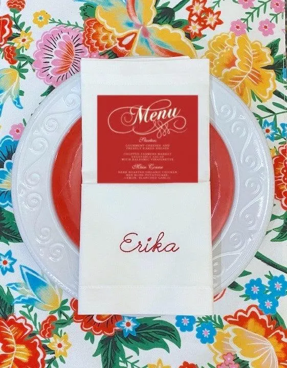 Embroidered Name Napkins, Set of 4 script names napkins