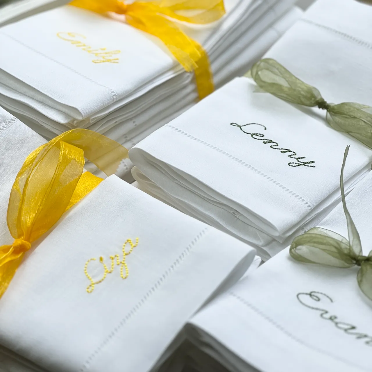Embroidered Name Napkins, Set of 4 script names napkins