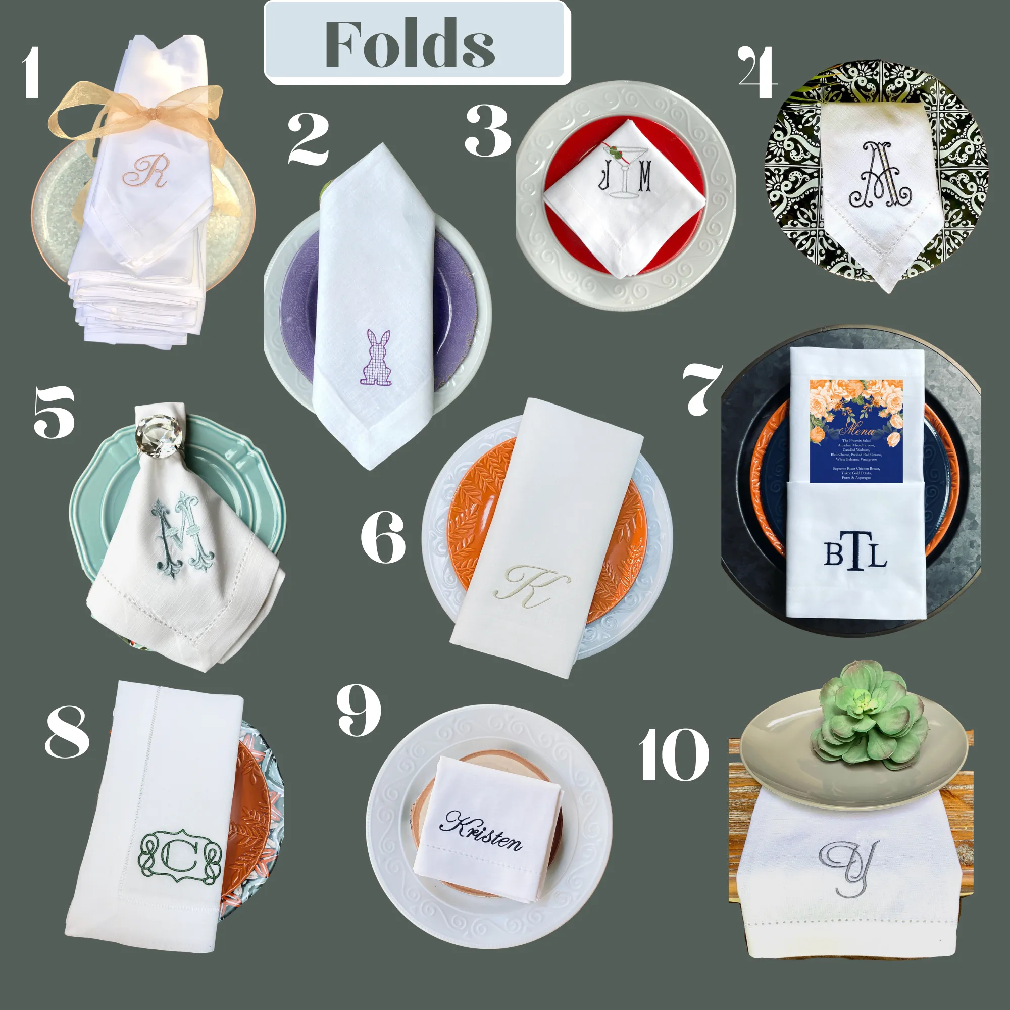 Embroidered Name Napkins, Set of 4 script names napkins