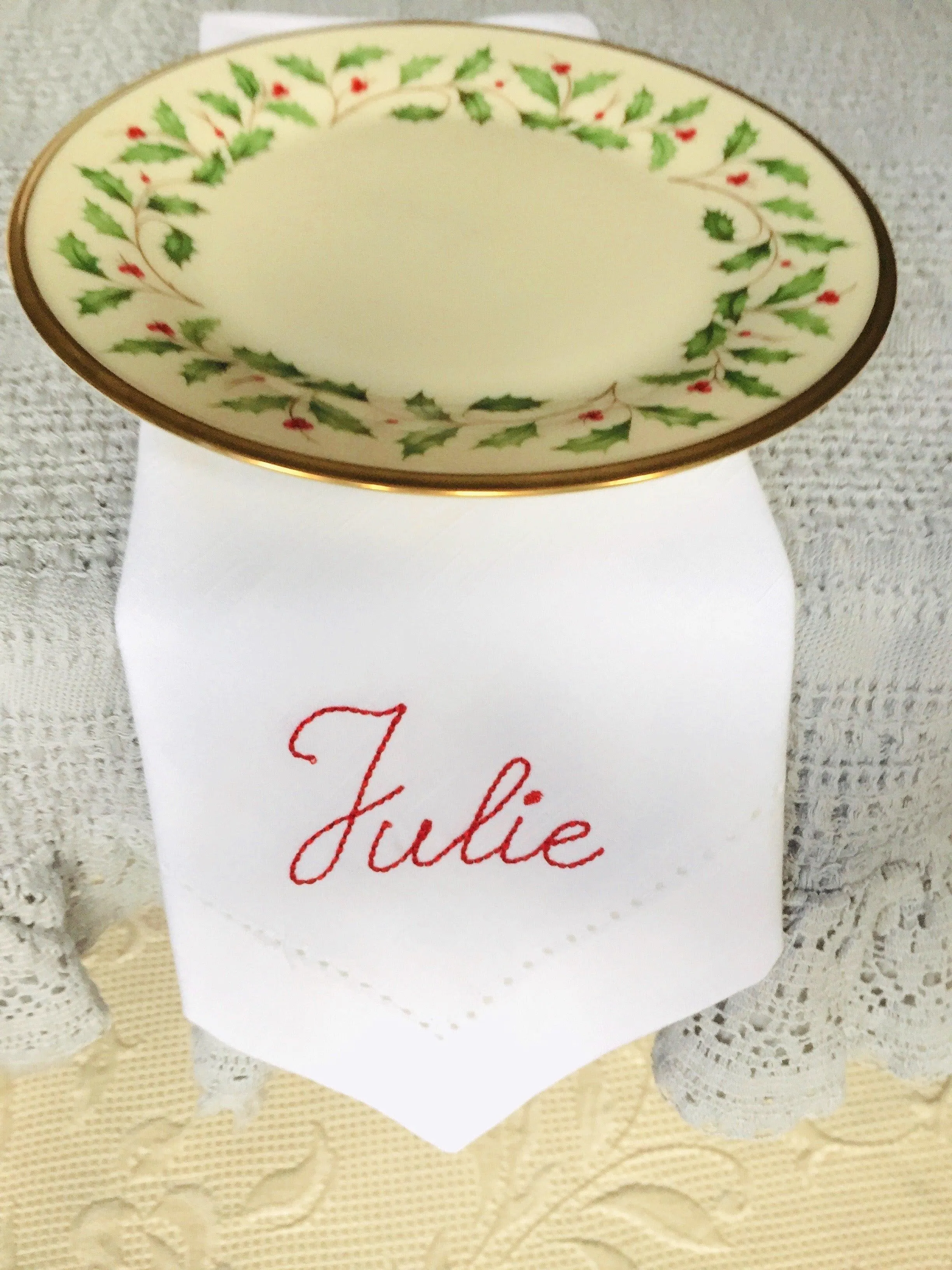 Embroidered Name Napkins, Set of 4 script names napkins