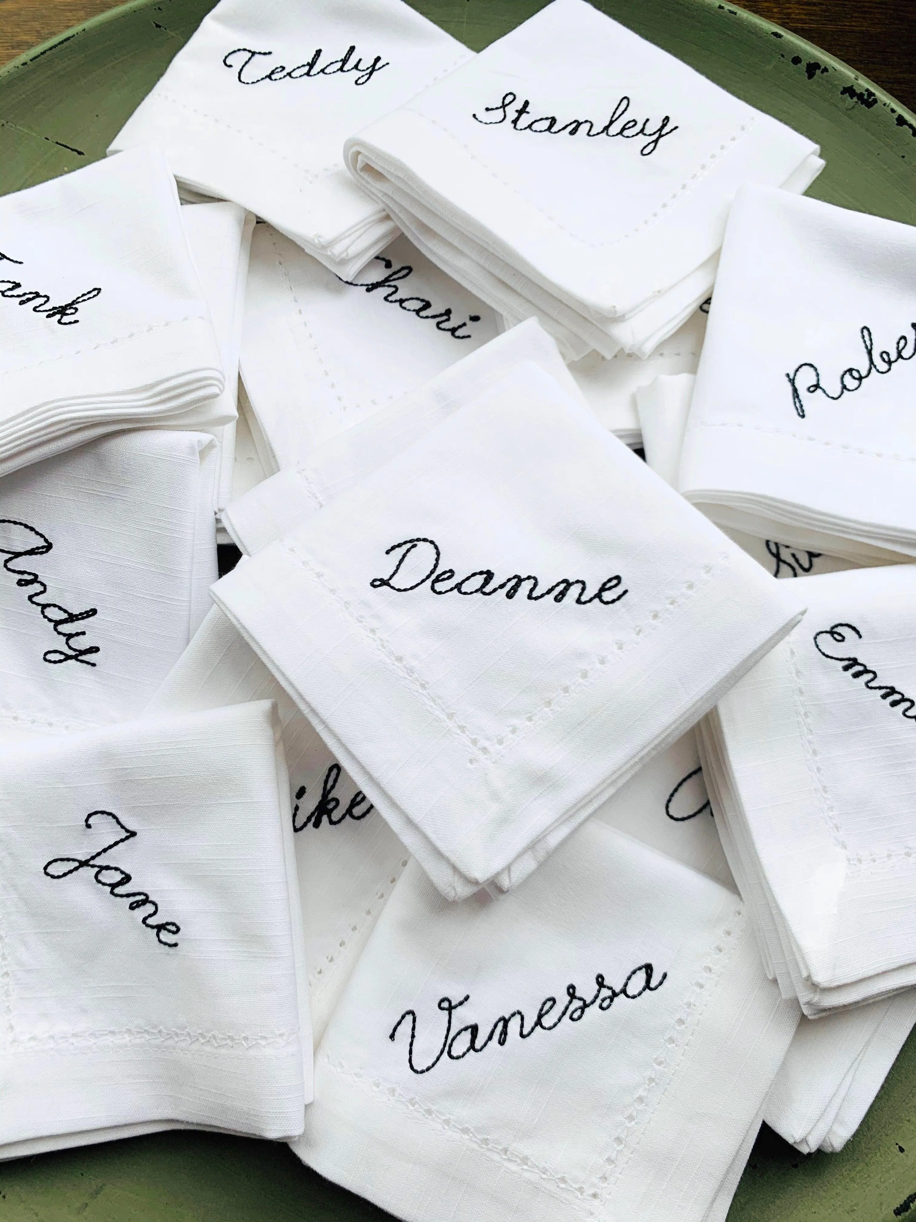 Embroidered Name Napkins, Set of 4 script names napkins