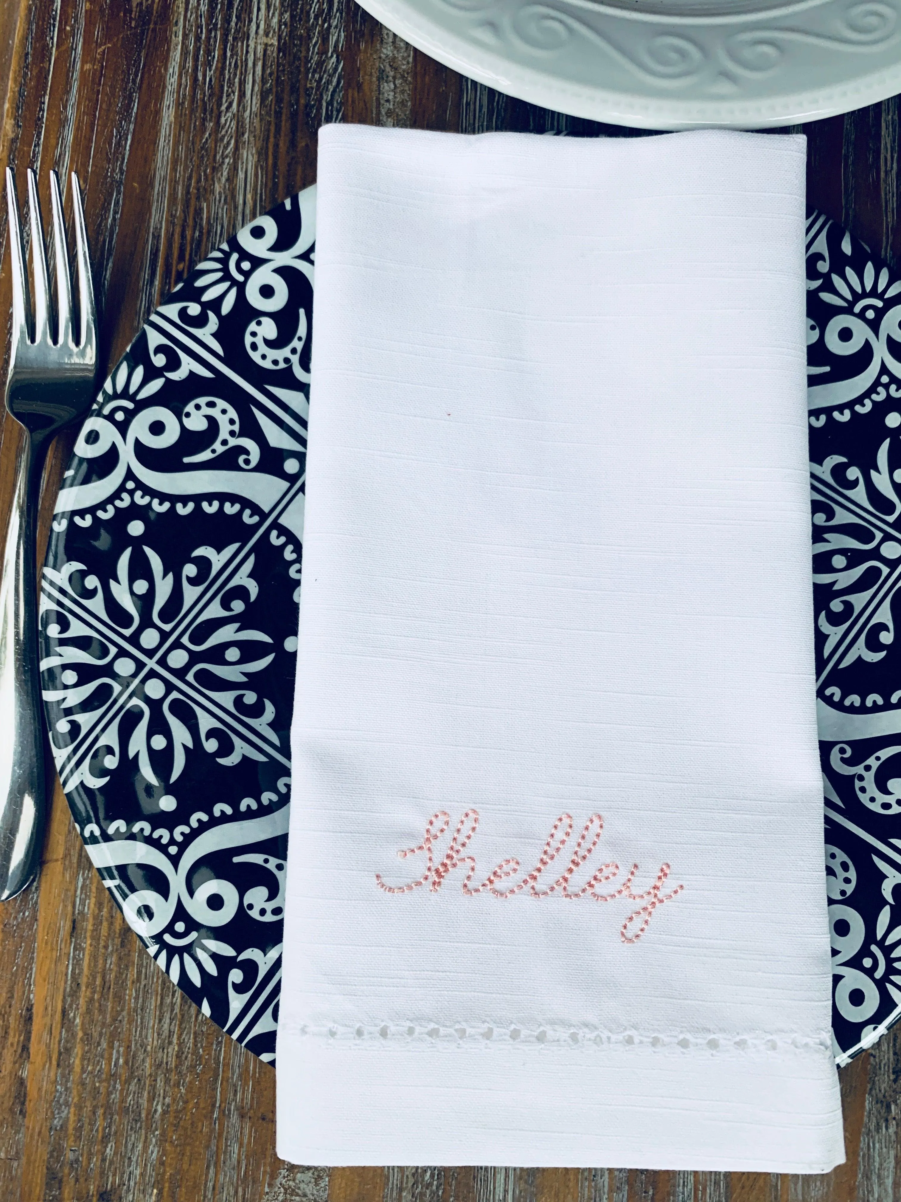 Embroidered Name Napkins, Set of 4 script names napkins