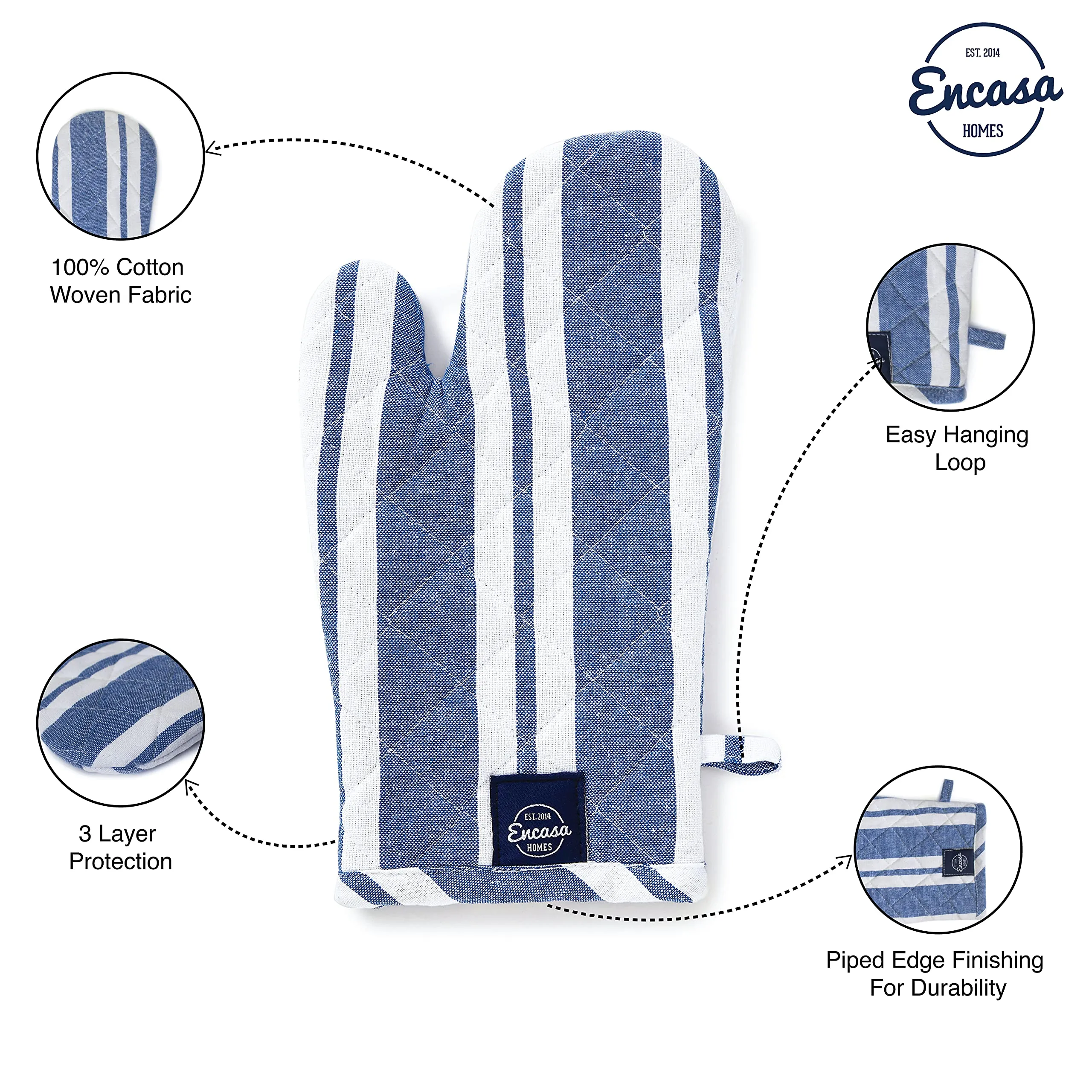 Encasa Homes Extra Long 35 cm Microwave Oven Gloves Mitts (2 pcs) for Kitchen Cooking - Daisy Grey - Heat Resistant, Thick & Safe, Protection of Hands from Hot Utensils, Gas Flame, Grill, Barbecue