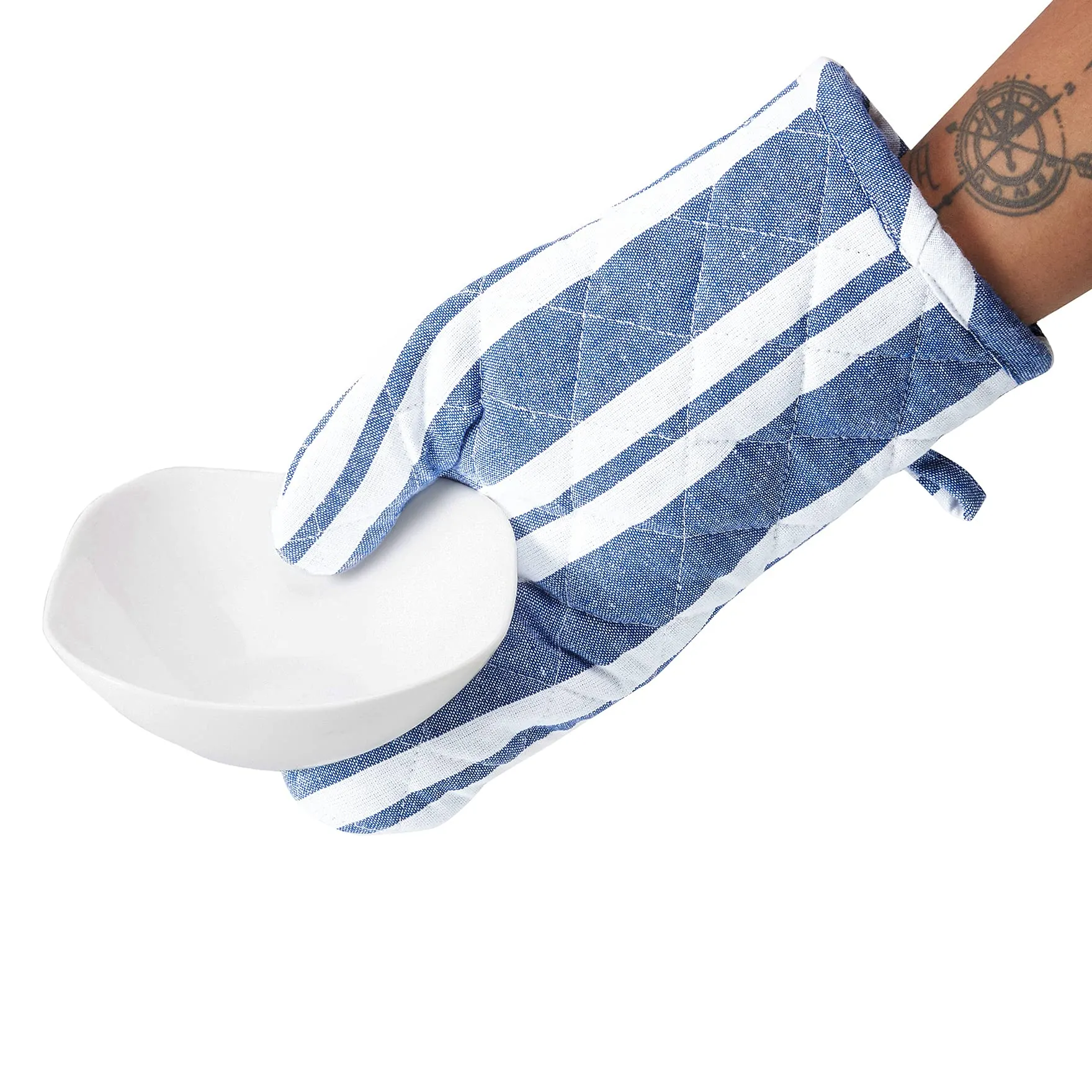 Encasa Homes Extra Long 35 cm Microwave Oven Gloves Mitts (2 pcs) for Kitchen Cooking - Daisy Grey - Heat Resistant, Thick & Safe, Protection of Hands from Hot Utensils, Gas Flame, Grill, Barbecue
