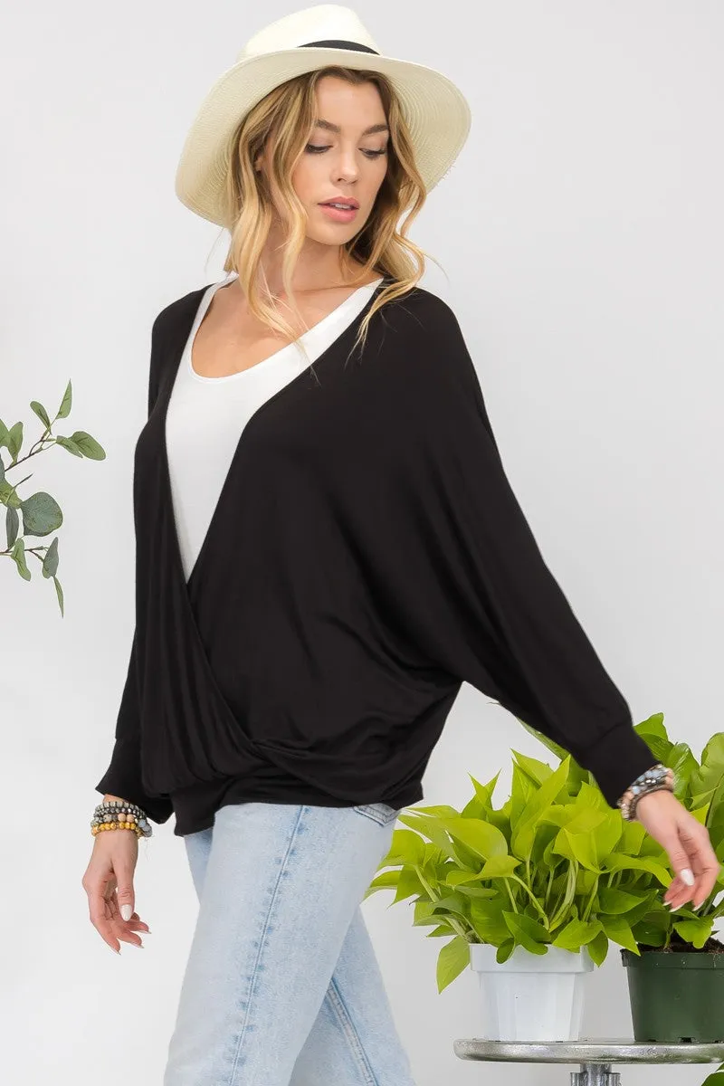 Full Size Contrast Round Neck Top with Two Layer Detail