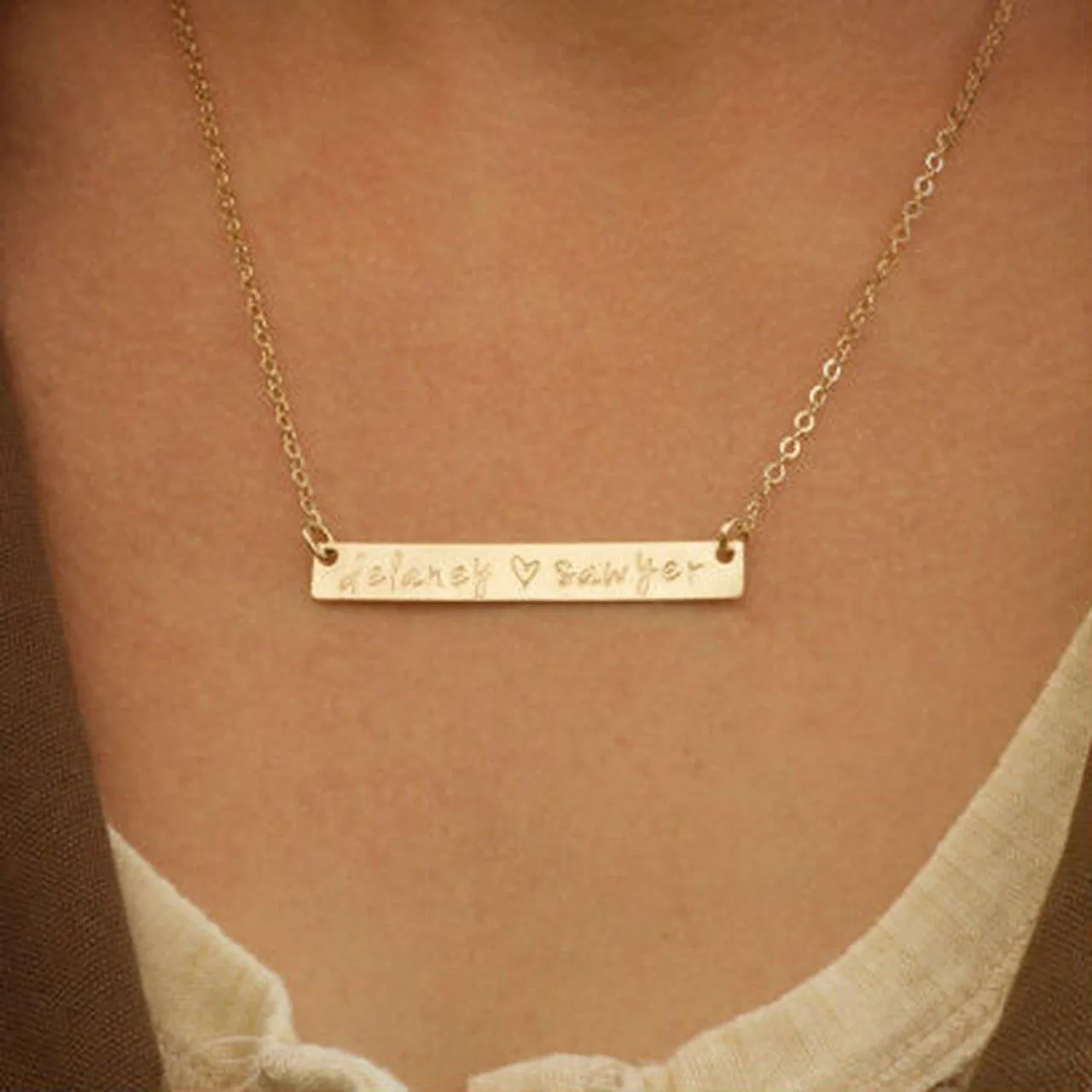 Gold Bar Name Necklace